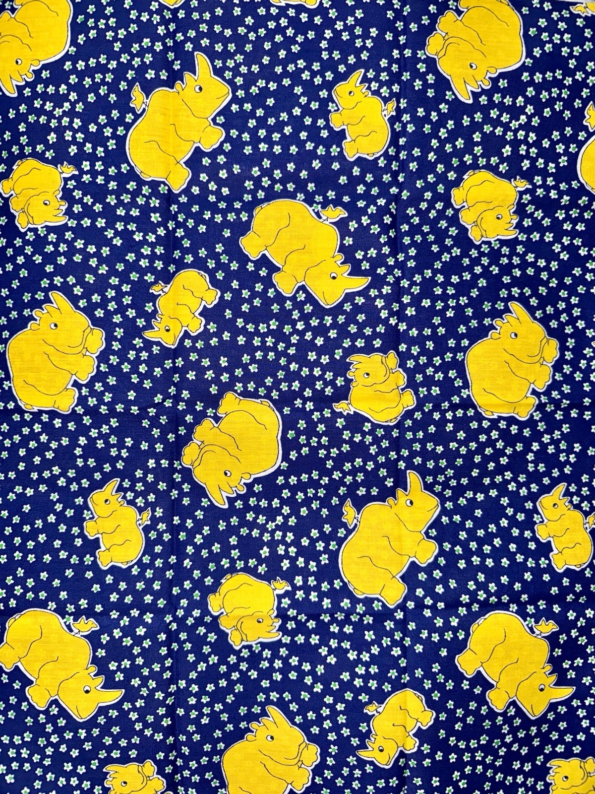 Vintage 1960s Leon B Rosenblatt Textiles Yellow Rhino Blue Floral Fabric 18”x45”