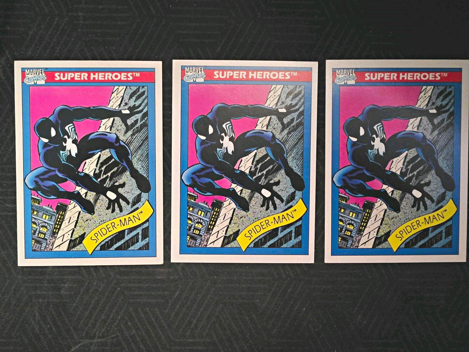 (3) 1990 1991 Impel Marvel Universe Spider-Man Card #2 Black Costume Lot MCU
