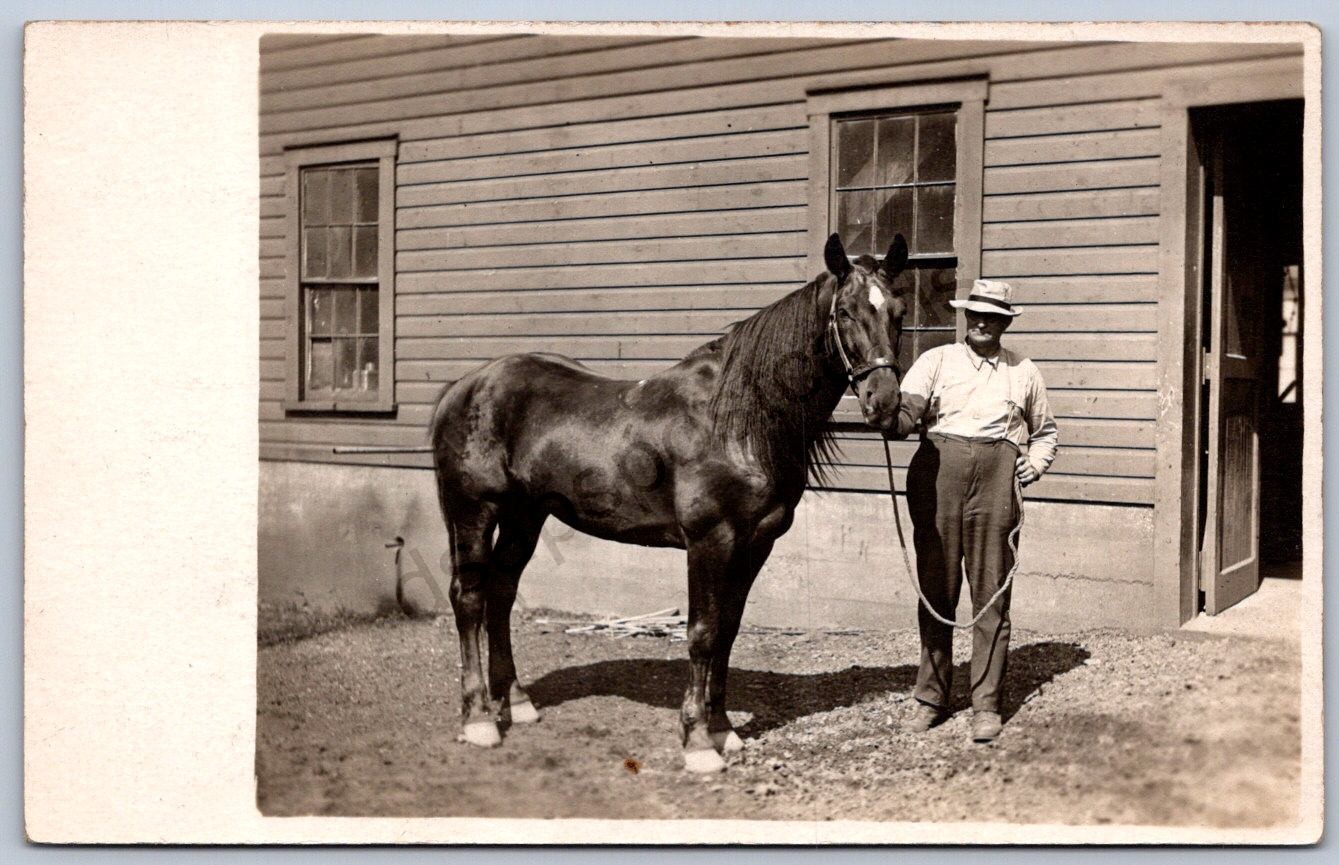 K44/ Celeron New York RPPC Postcard c1910 Horse Breeder? Farm Barn 75