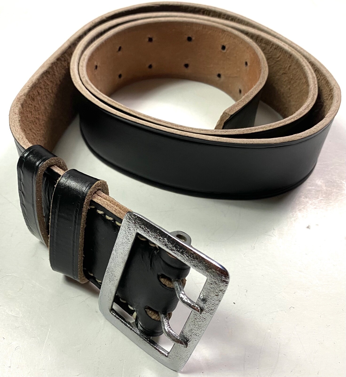 WWII GERMAN OFFICER M31 BLACK LEATHER CLAW BUCKLE BELT- SIZE 2 (28-36 WAIST)
