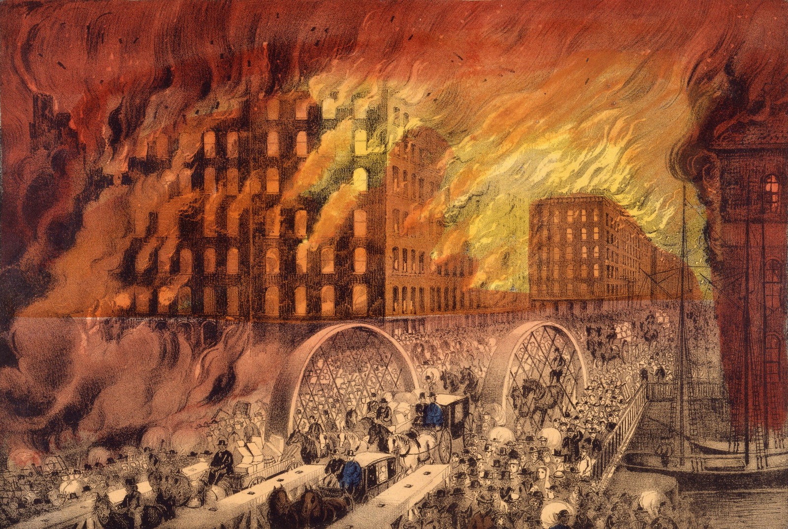 Great Fire Chicago 1871 Vintage Lithograph Reprint Wall Art
