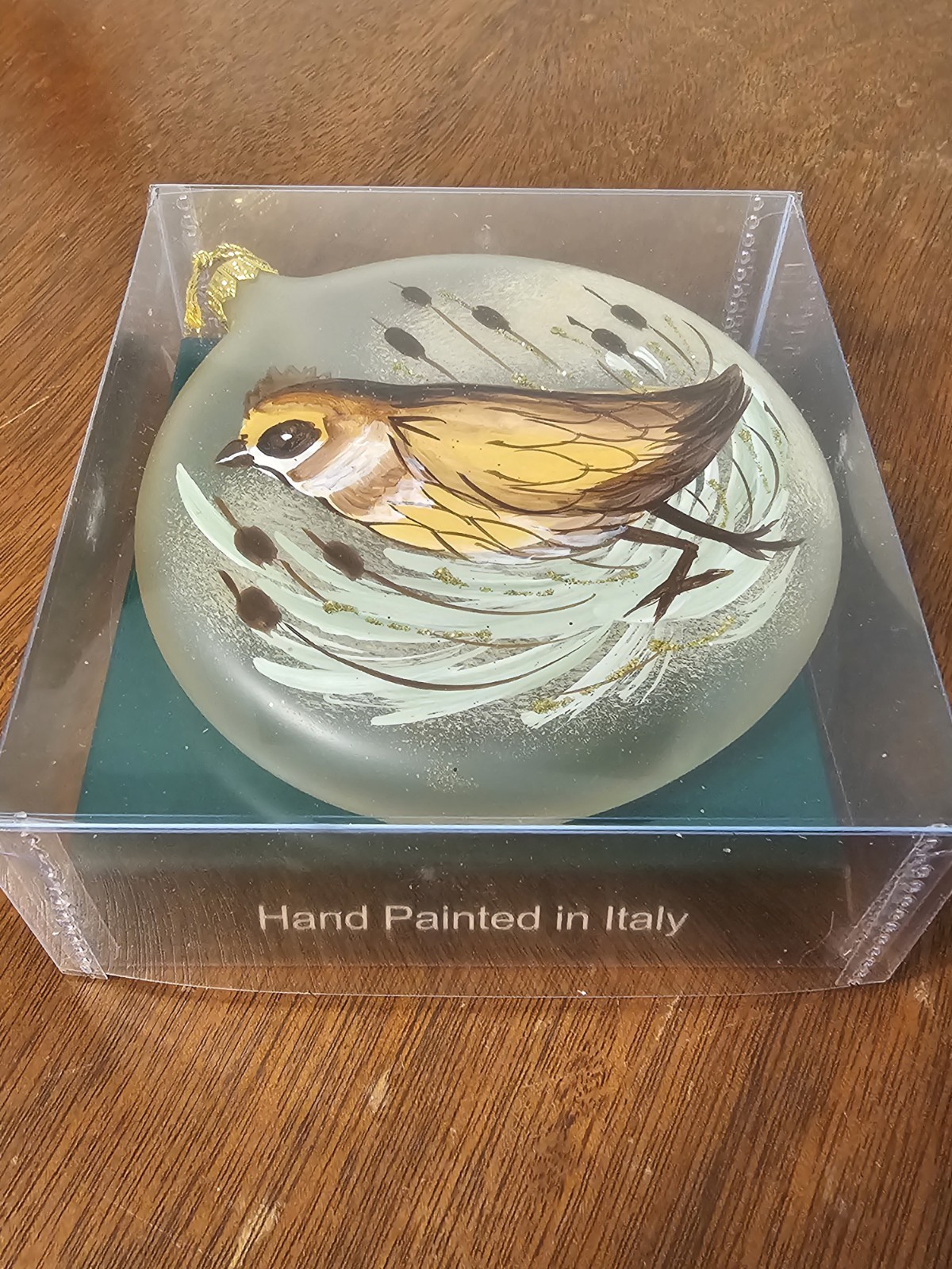 New VIETRI Yellow Bird Christmas Ornament Italian Hand Painted Blown Glass