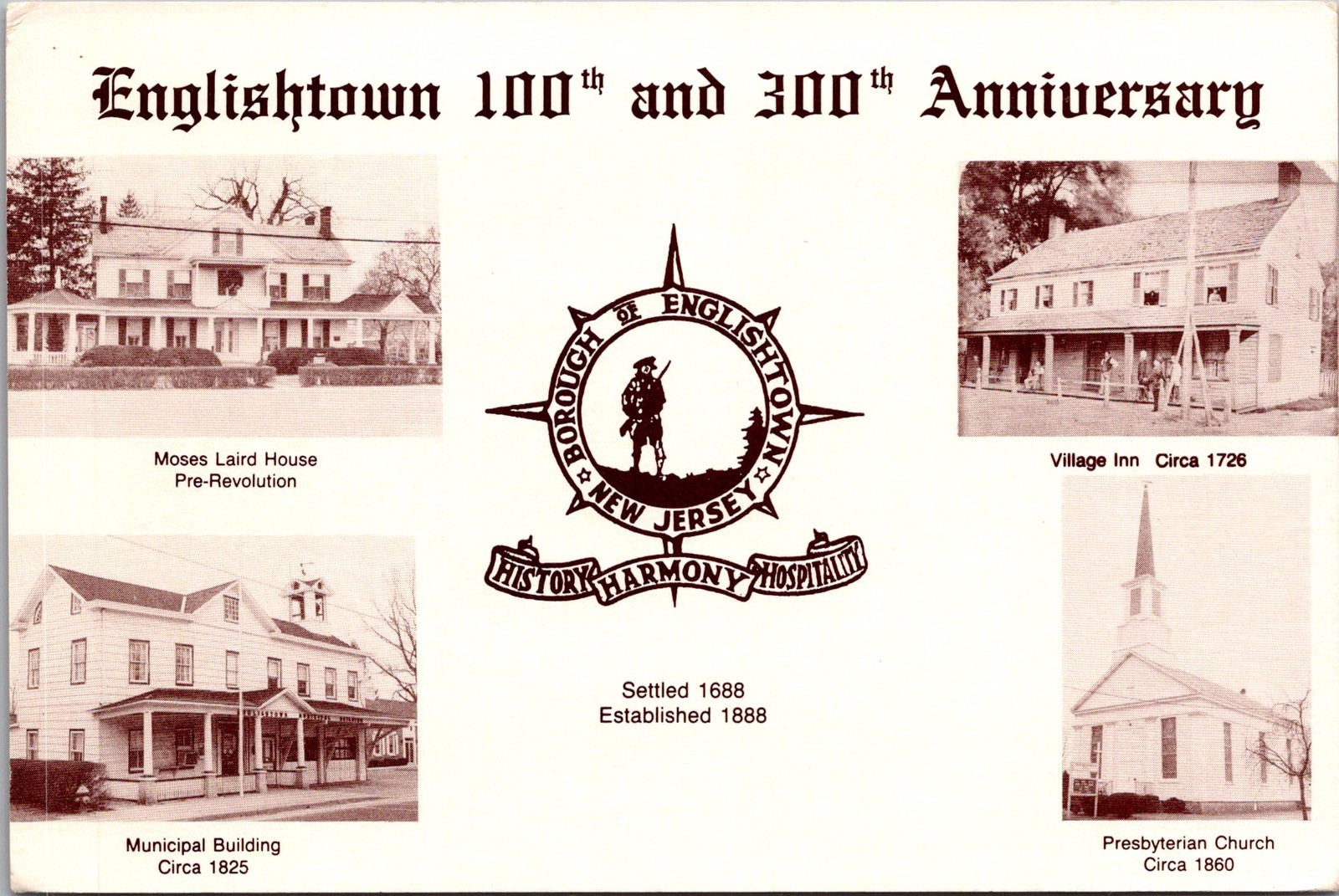 Englishtown New Jersey 100th 300th Anniversary Historic Vintage Postcard