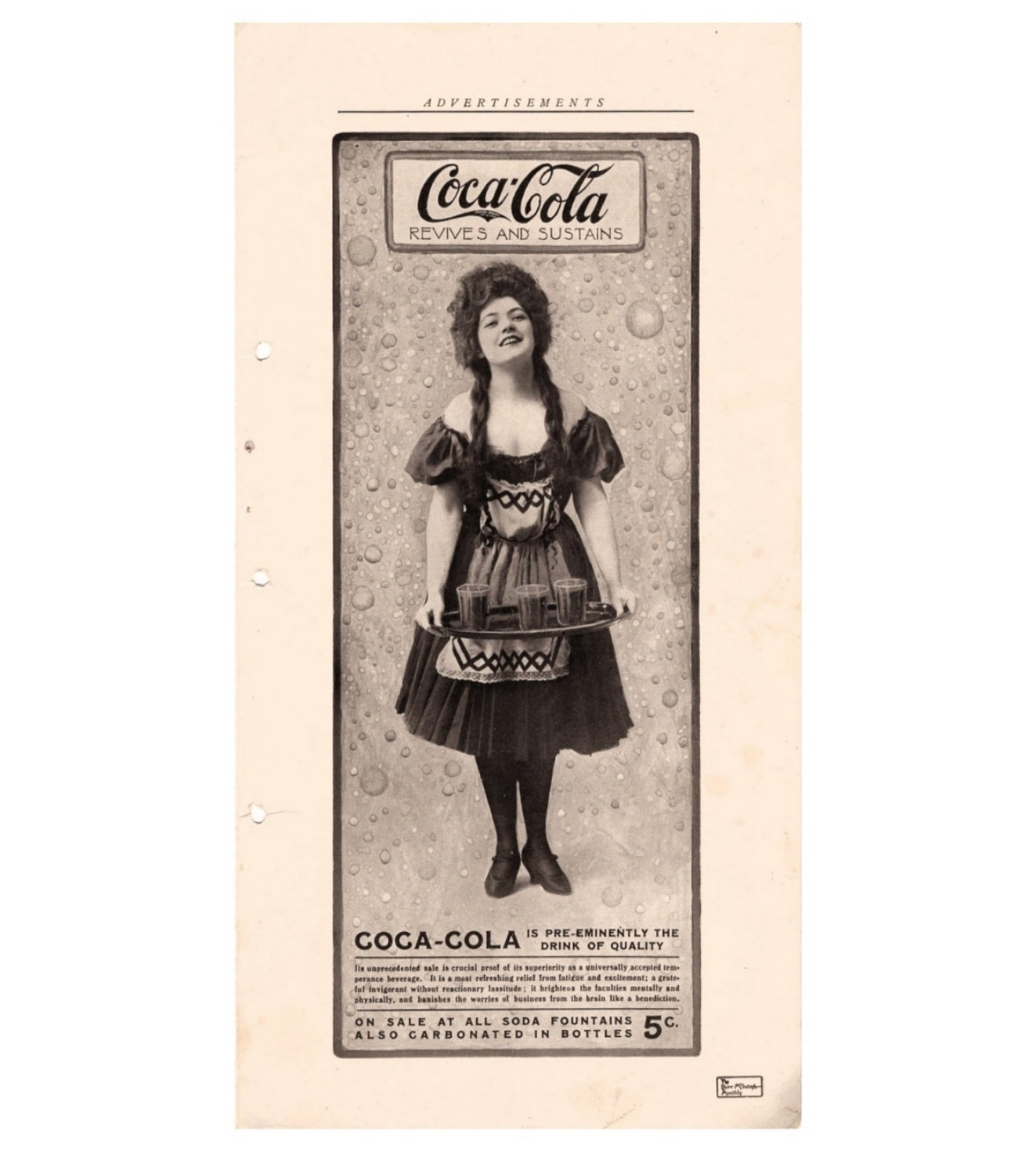 ORIGINAL 1905 Coca Cola Girl - Extra Rare Gibson Girl With Tray Antique Print Ad