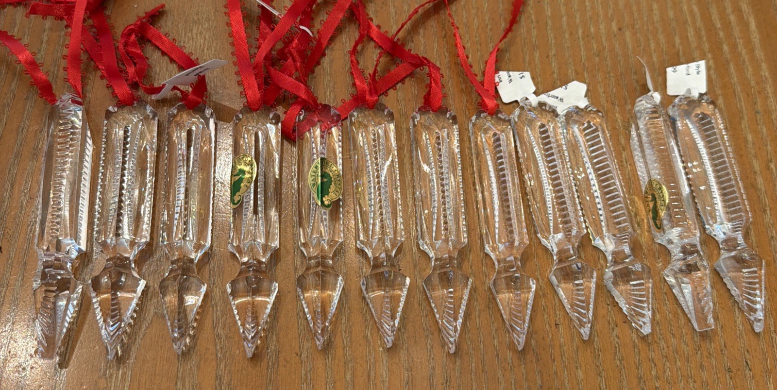 12pc Waterford Crystal Icicle Prism Christmas Ornament Rare No Boxes, SIGNED