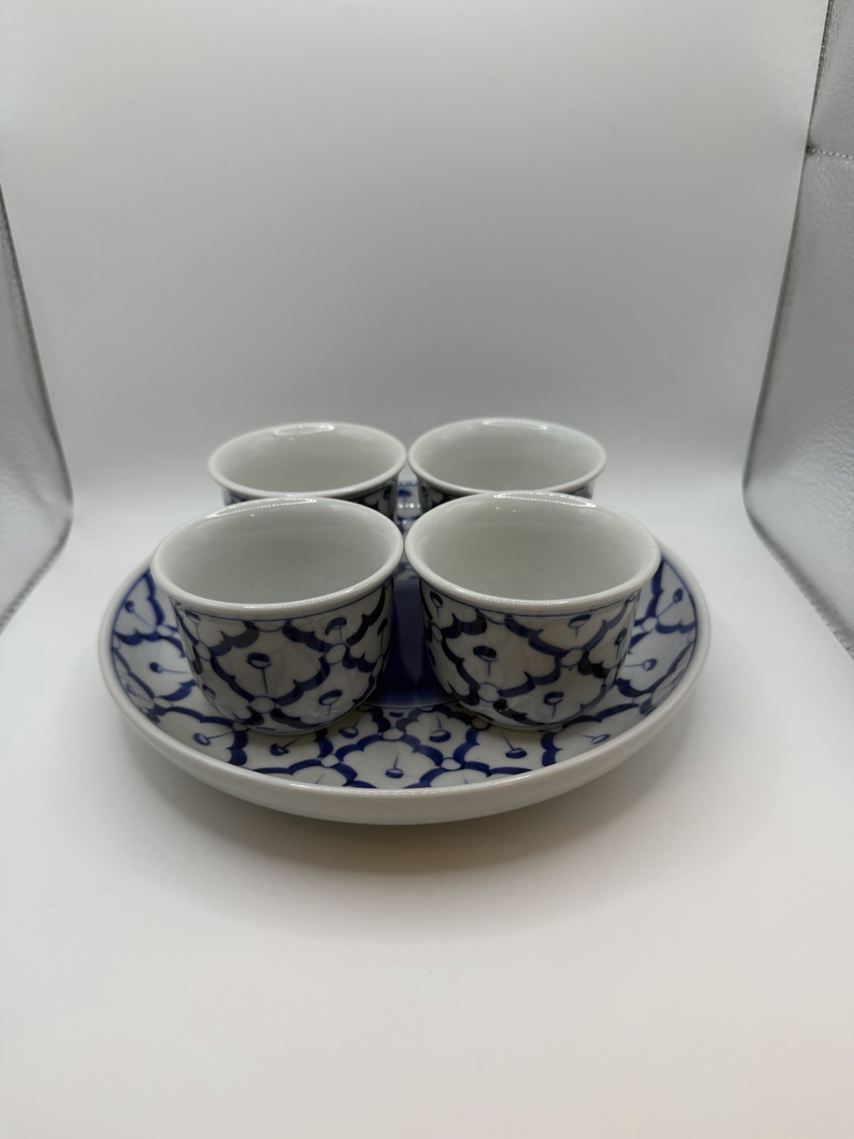 Vintage & Handcrafted (Thailand) Sake Tea Cups with Serving Plate