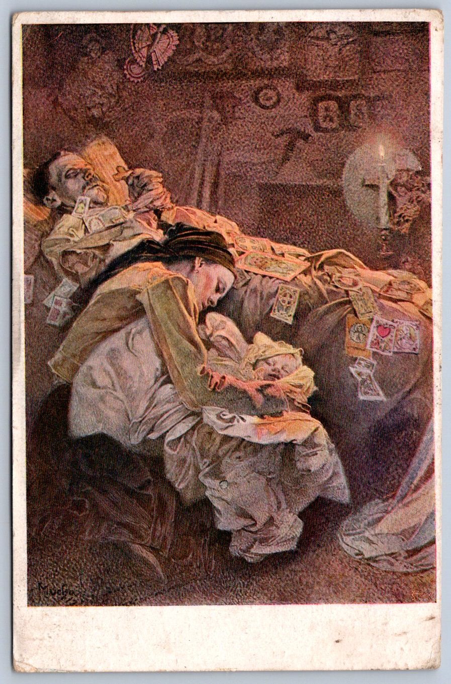DS1/ Alphonse Mucha Artist Signed Art Nouveau Postcard c1910 Sleep 18