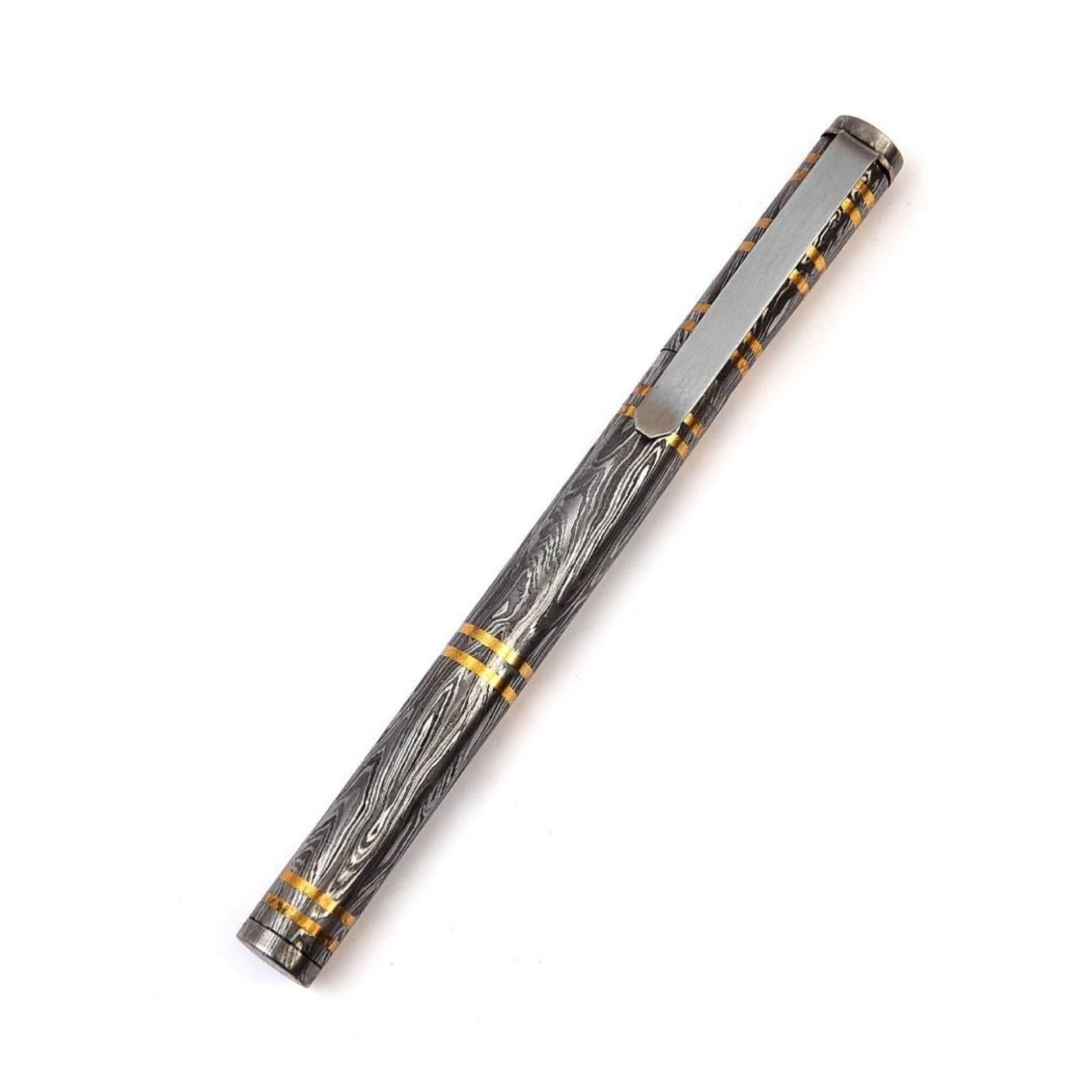 Handmade Damascus Steel & Brass Ballpoint Pen Slim Executive Pen with Gift Box