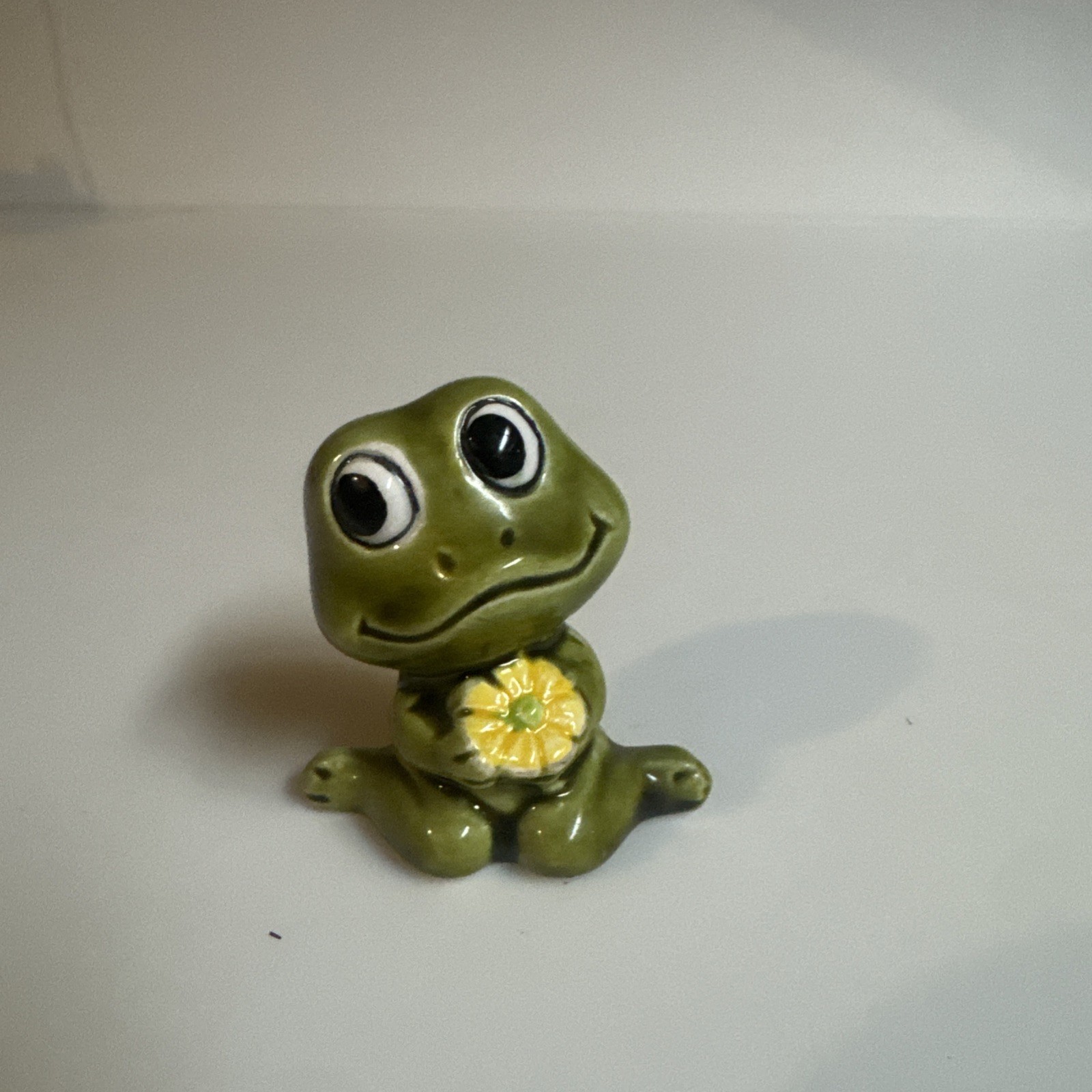 Rare Vintage Neil the Frog Figurine 1970s Sears Ceramic Green Frog Yellow Flower