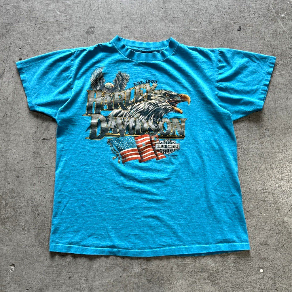 Vintage 3D Emblem Harley-Davidson Buddy Stubbs Phoenix AZ Blue M T-Shirt Eagle