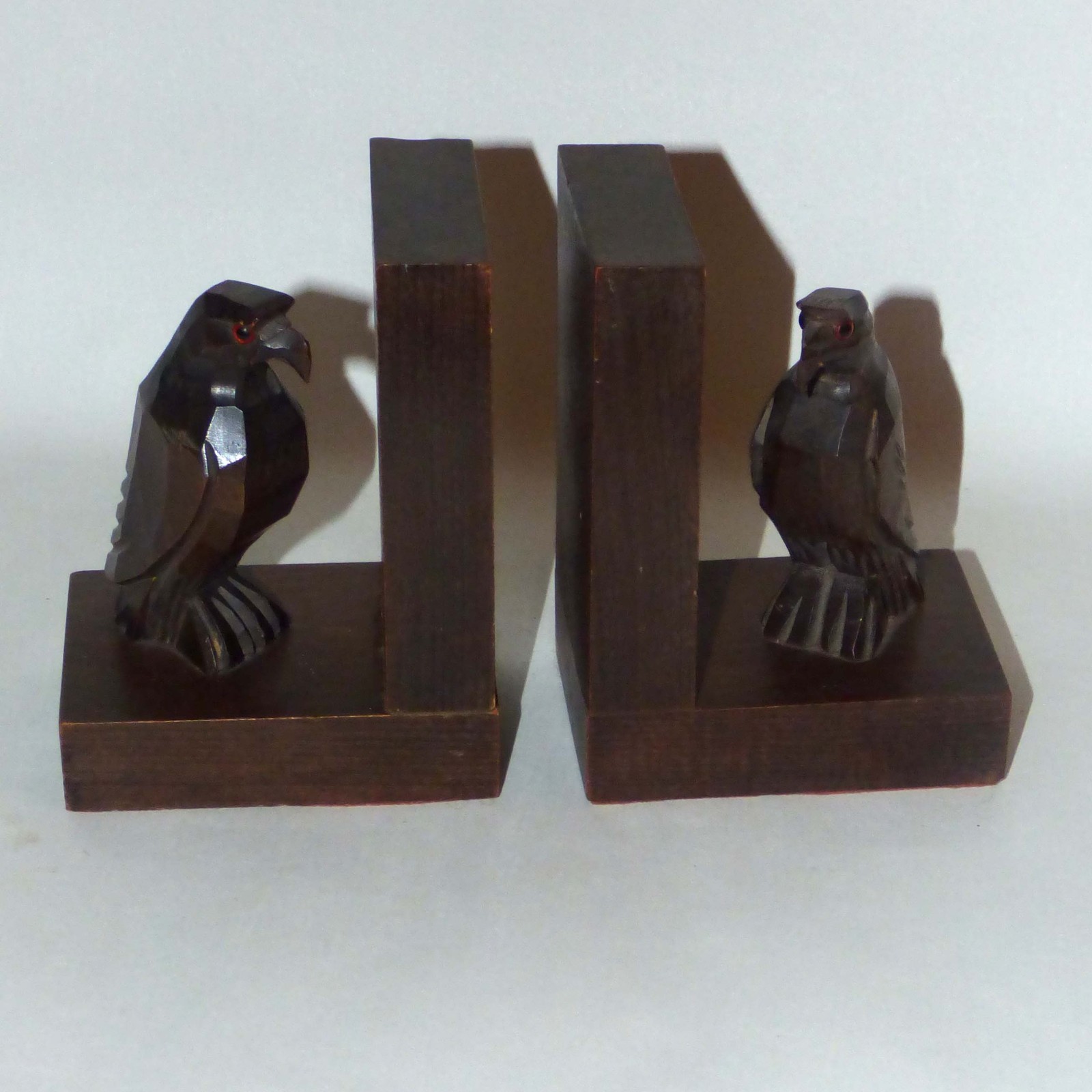 Vintage French Art Deco Carved Wood Falcon / Eagle  Bookends Pair 1930s France