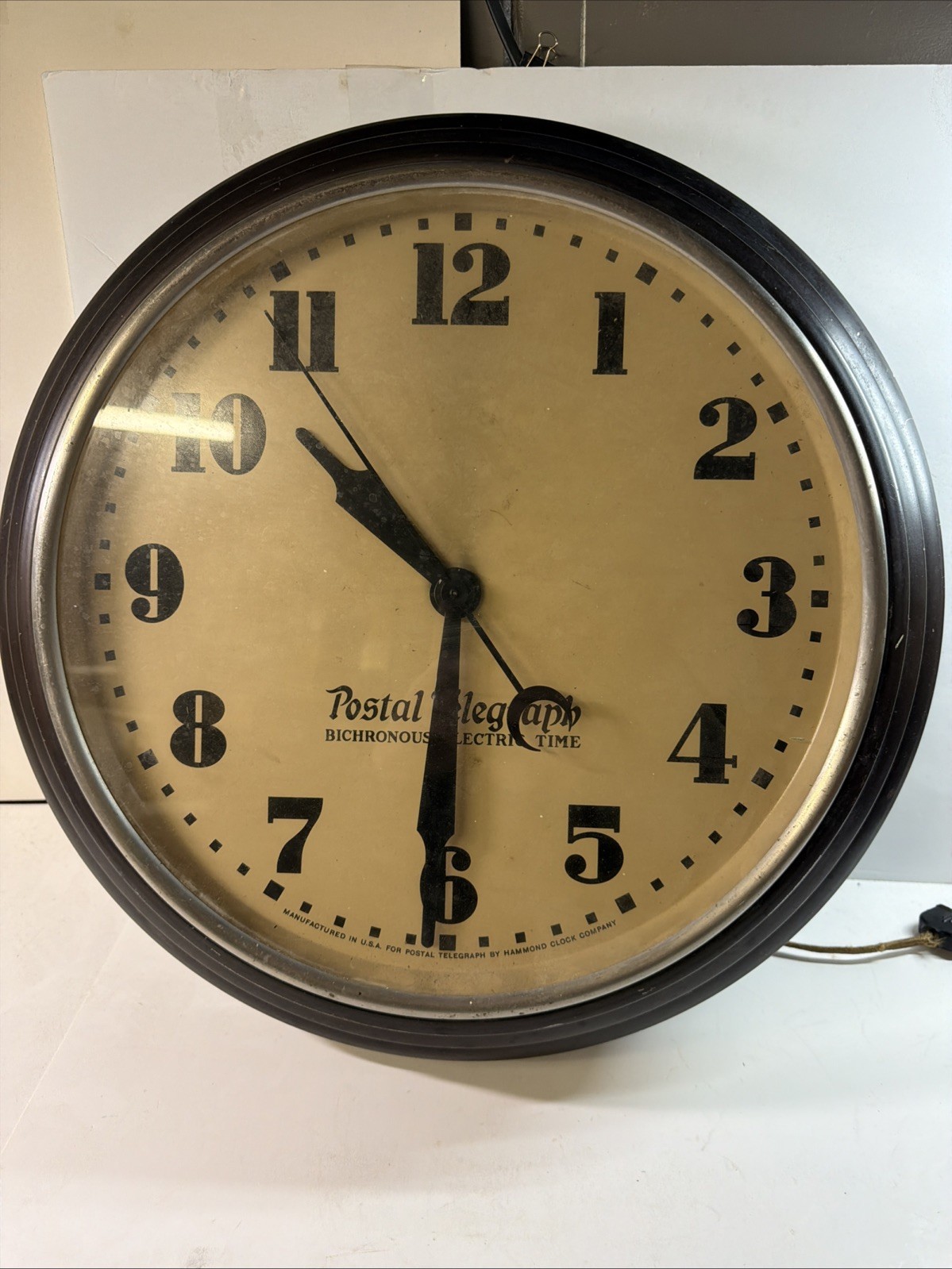 Vintage Postal Telegraph Clock Hammond 16” Face 1930s Quartz Parts Repair