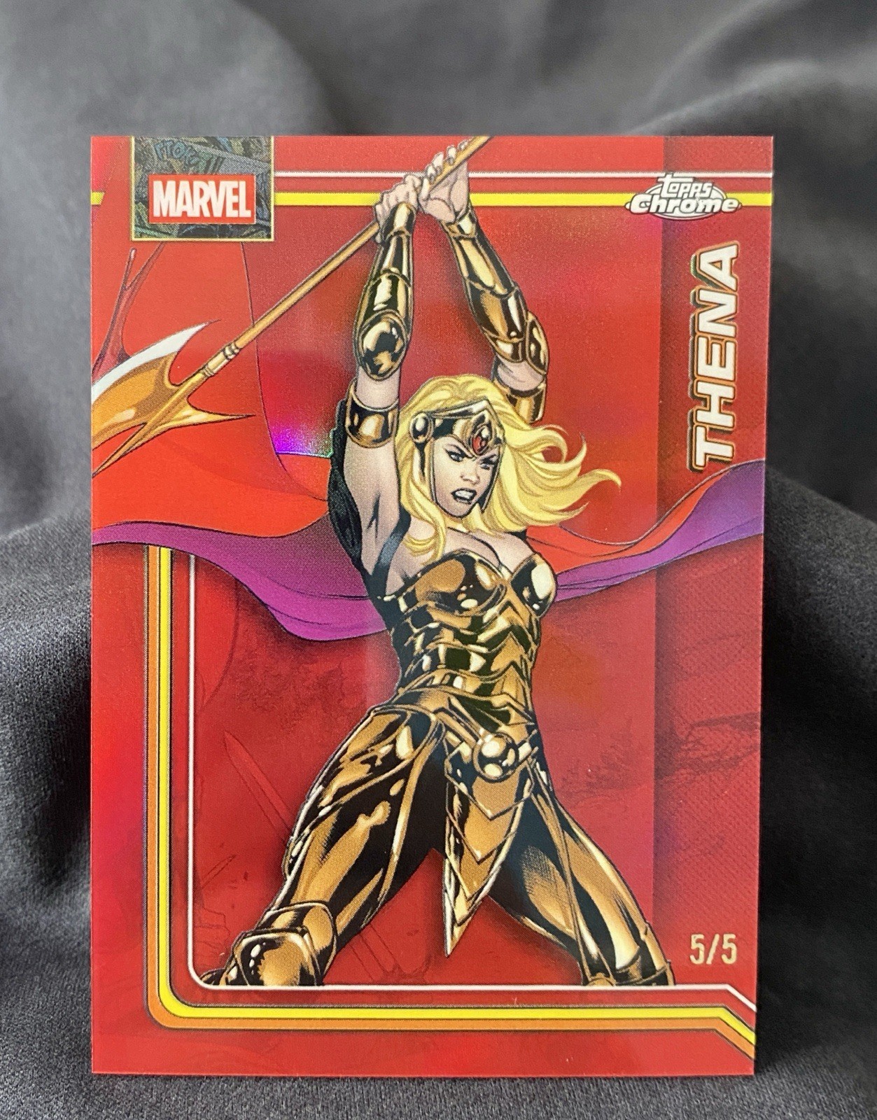 2026 Topps Chrome Marvel #176 THENA 5/5 True Red Refractor SSP -Bookend MINT🔥👌