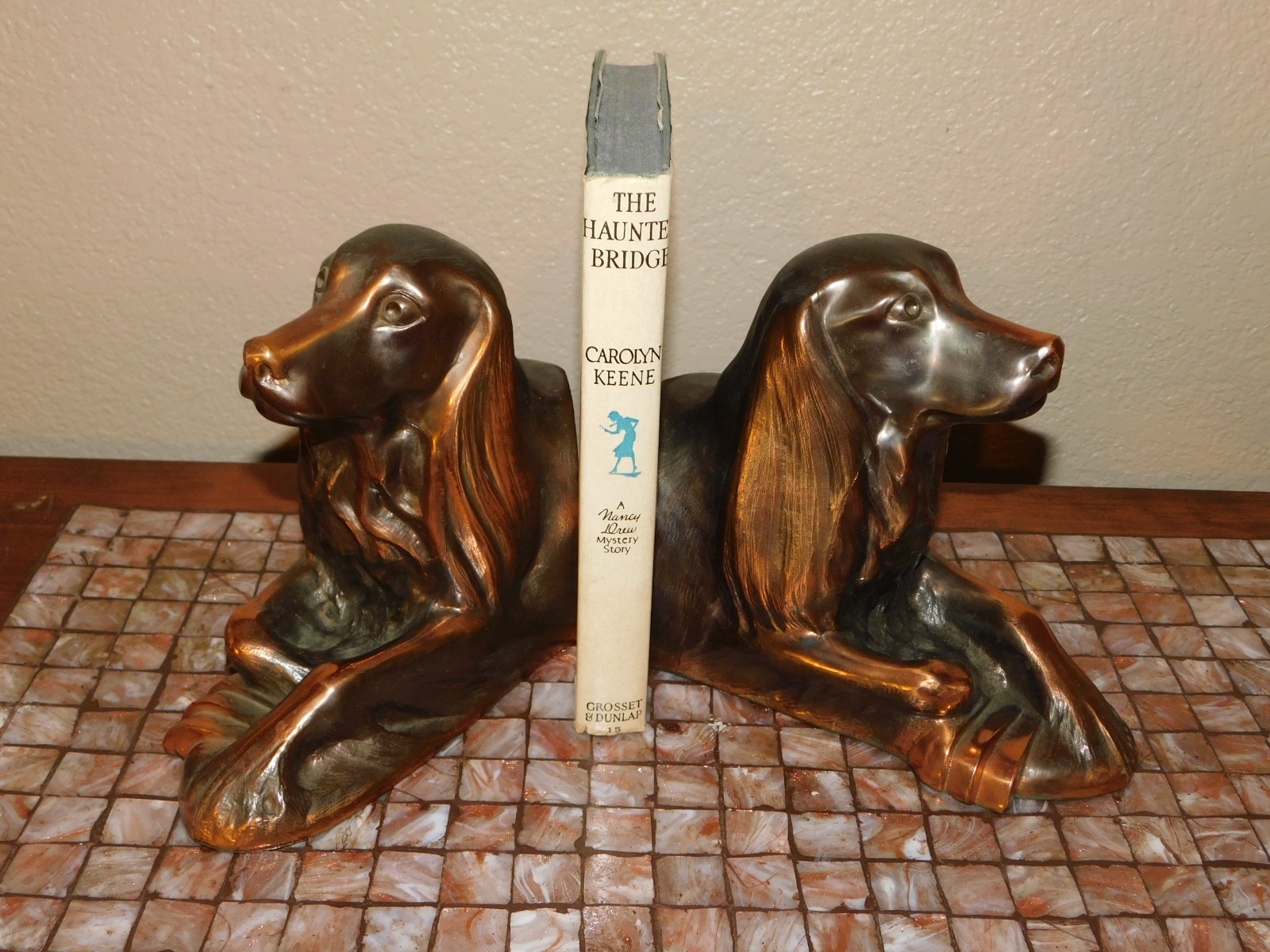 Vintage 1946 Saxton Chavalas Bronze Art Deco Hunting Dog Pointer Bookends Pair