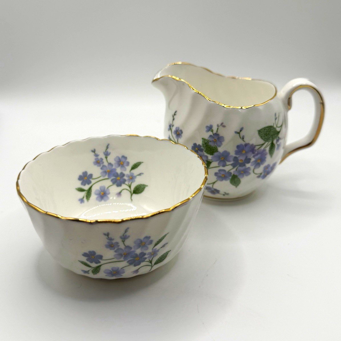 Vintage Adderley “Forget Me Not” Fine Bone China Floral Creamer & Sugar Set 