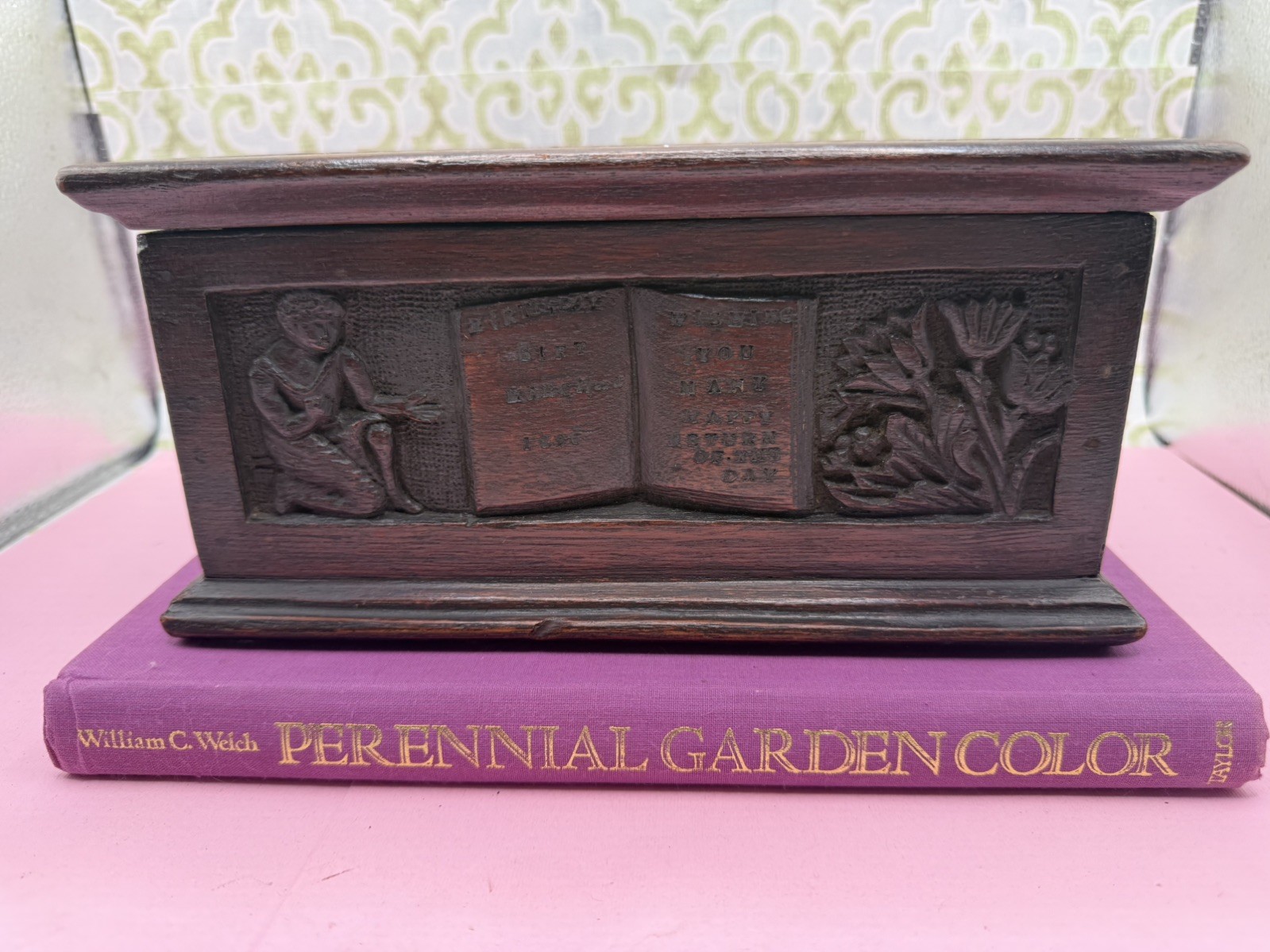 Antique 1896 Hand-Carved Wooden Presentation Box