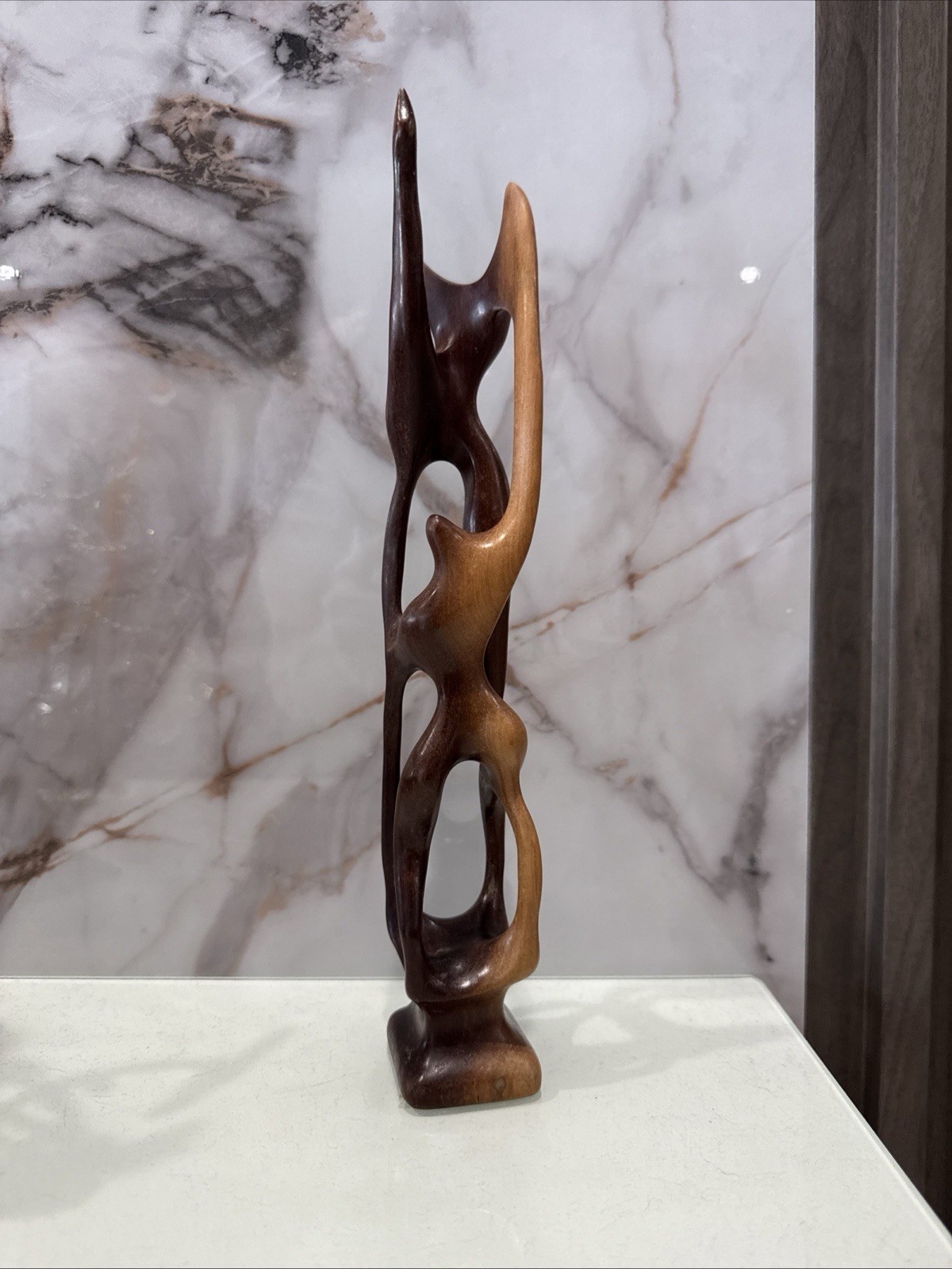 Hand Carved Biomorphic Abstraction Polished Wooden Sculpture Nice