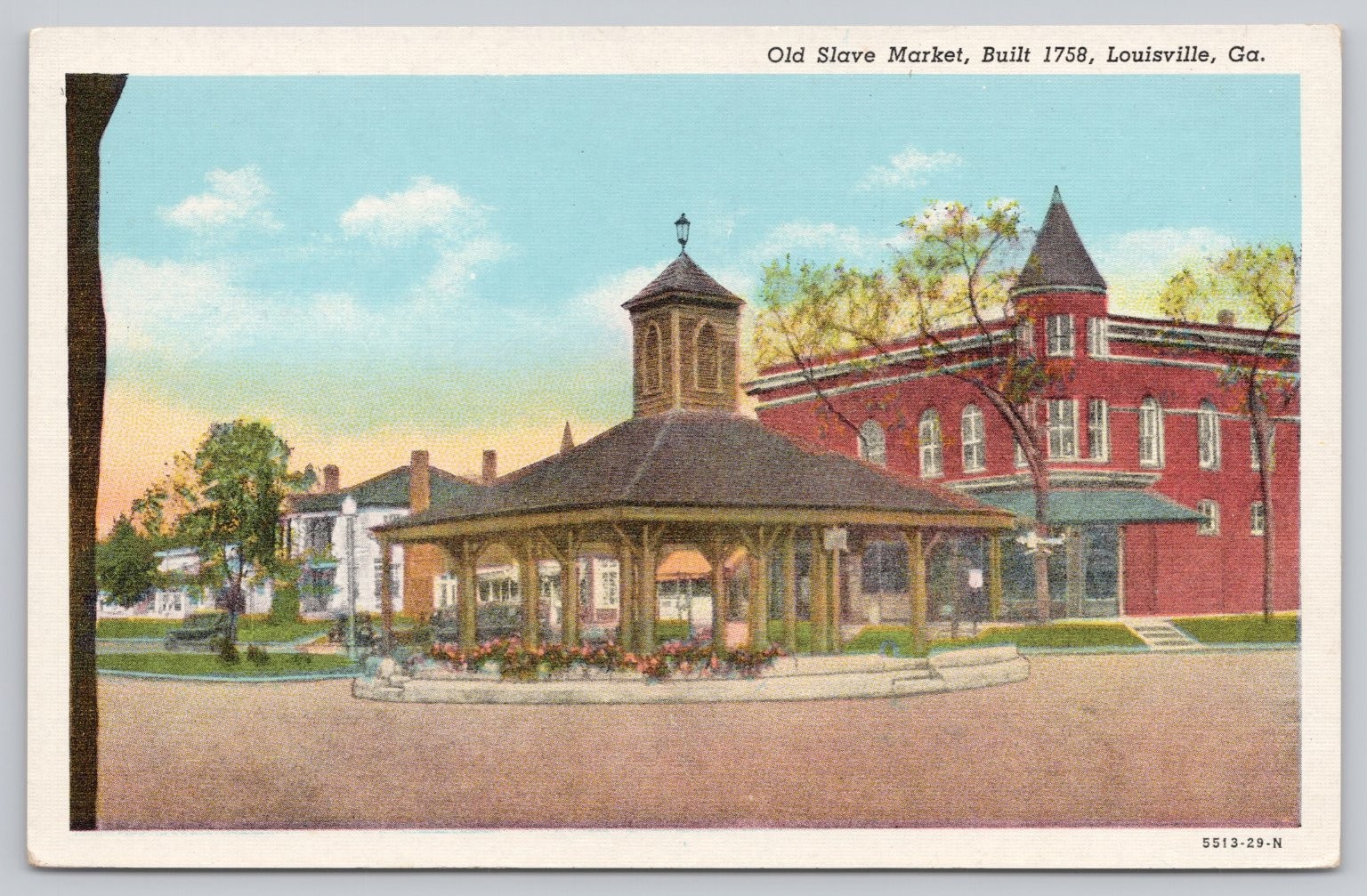 Old Slave Market Louisville GA Linen Postcard Built 1758 Historic