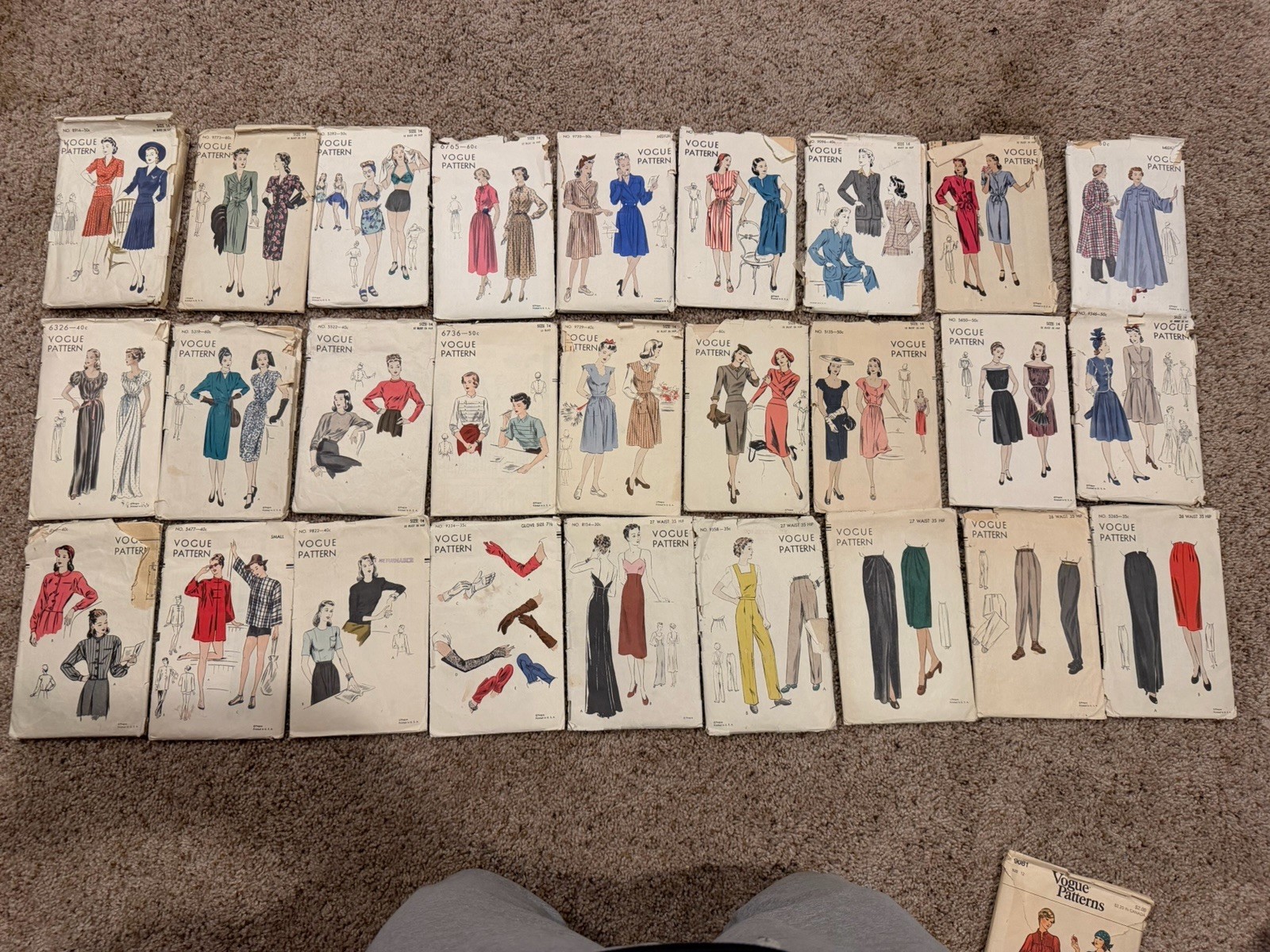 Lot 27 Vintage Vogue Sewing Patterns 1930s 1940s Dresses Blouses Pants Gloves