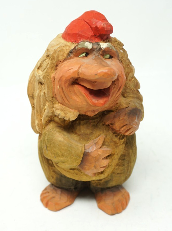 Vintage Henning Hand-Carved Troll Wood Gnome Red Hat 7.5” Collectible Norway