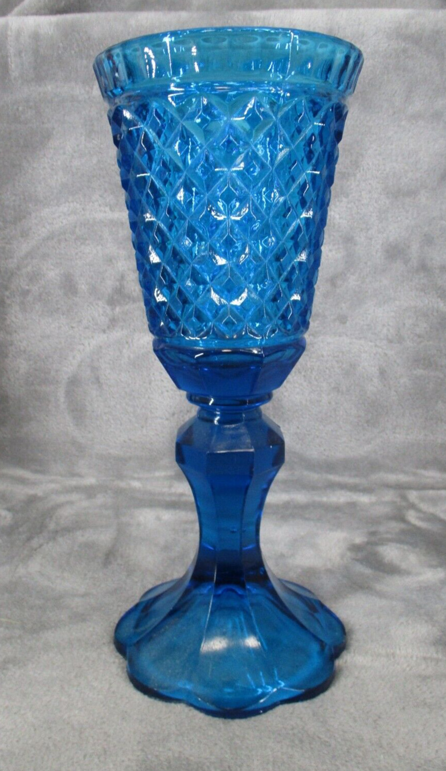 Indiana Glass Pedestal Vase Apothecary Jar Blue Diamond Pattern 10 3/4