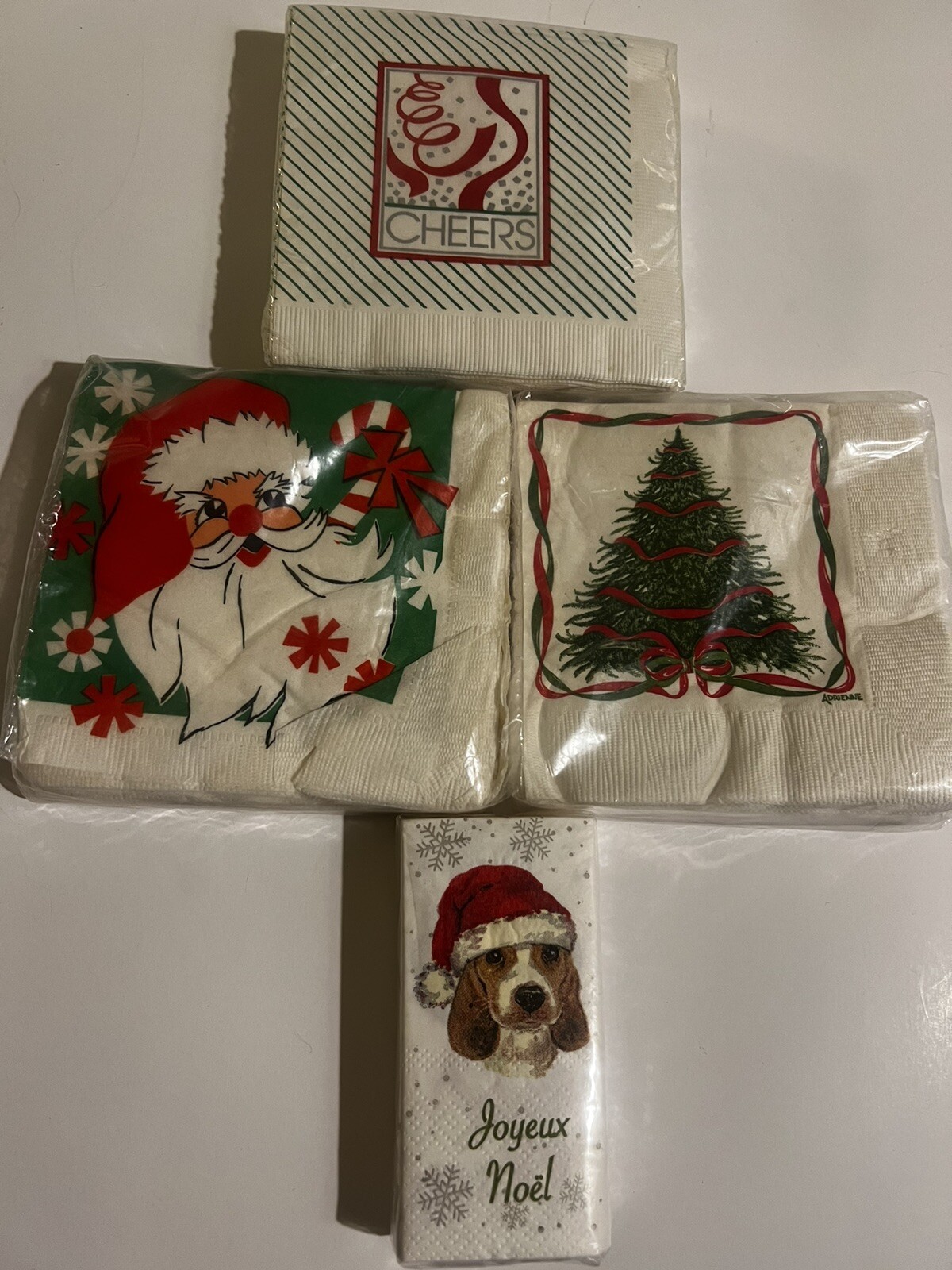 Vintage Lot of 4 Packs Christmas Cocktail Napkins Decoupage Craft Santa Tree Dog