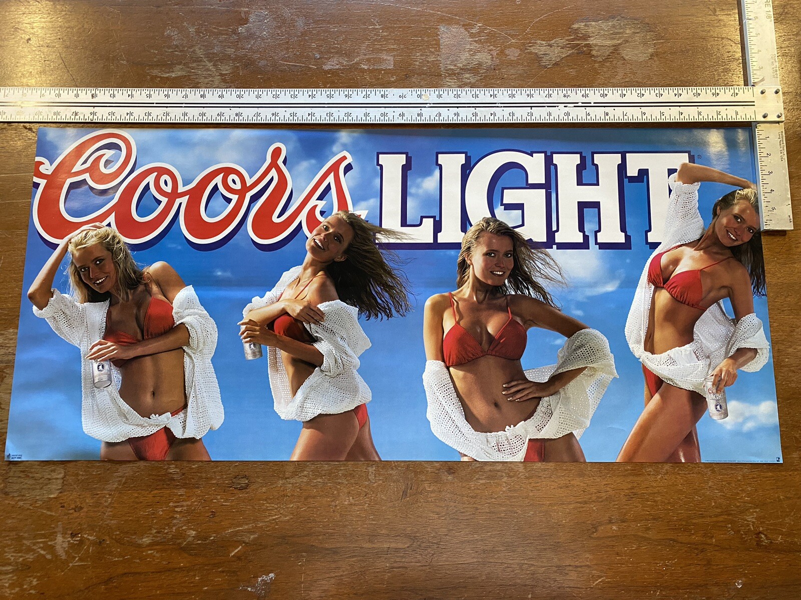 VINTAGE 1993 COORS LIGHT Beer Poster SEXY Blonde in Bikini Model 39 x 18 NOS