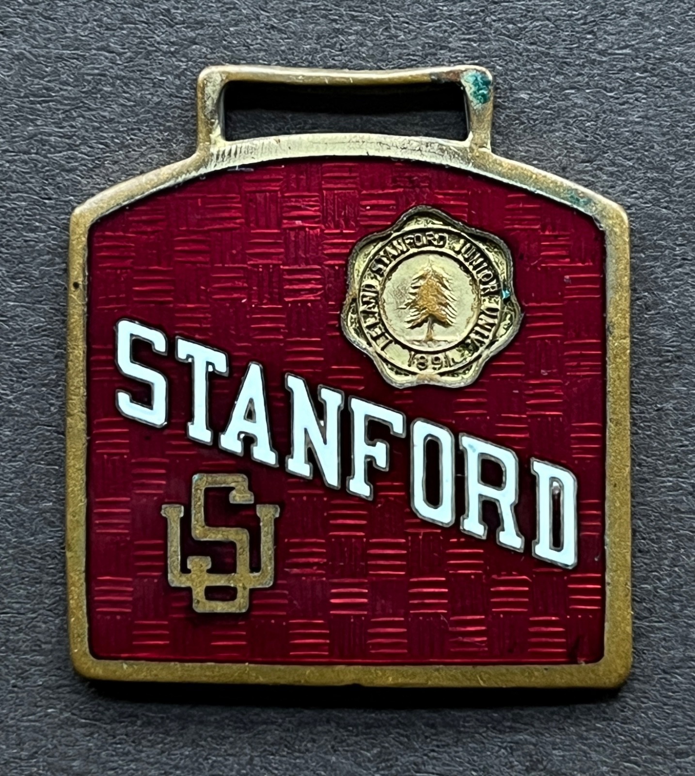 Antique Stanford University Watch Fob Robbins Co Attleboro Mass Enamel SU Seal