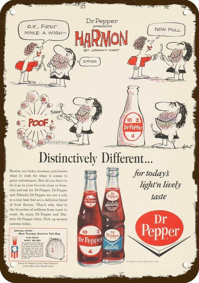 1964 DR. PEPPER  JOHNNY HART HARMON Cartoon VnLook DECORATIVE REPLICA METAL SIGN