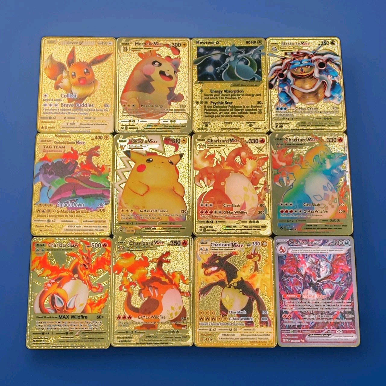 Charizard Pikachu Eevee Blastoise Mewtwo Ex GX VMAX Solid Metal Custom Set Of 12