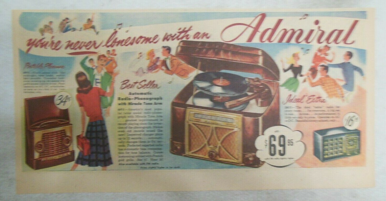 Admiral Radio Phonograph Ad: Never Lonesome With Admiral 1948 Size: 11 x 15 in