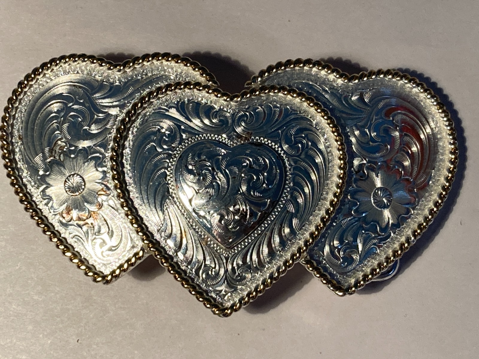 Montana Silversmiths Triple Heart Silver Two Tone Women\'s Western Belt Buckle