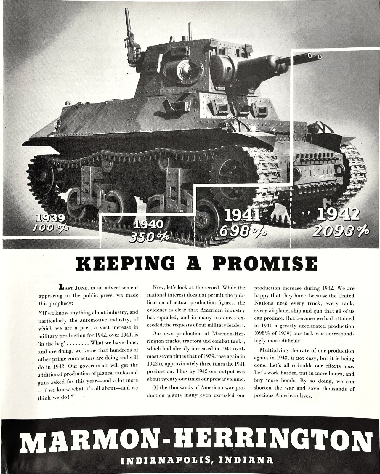 1943 Marmon Herrington Tank Military WWII War Effort Indiana Vtg Mag Print Ad