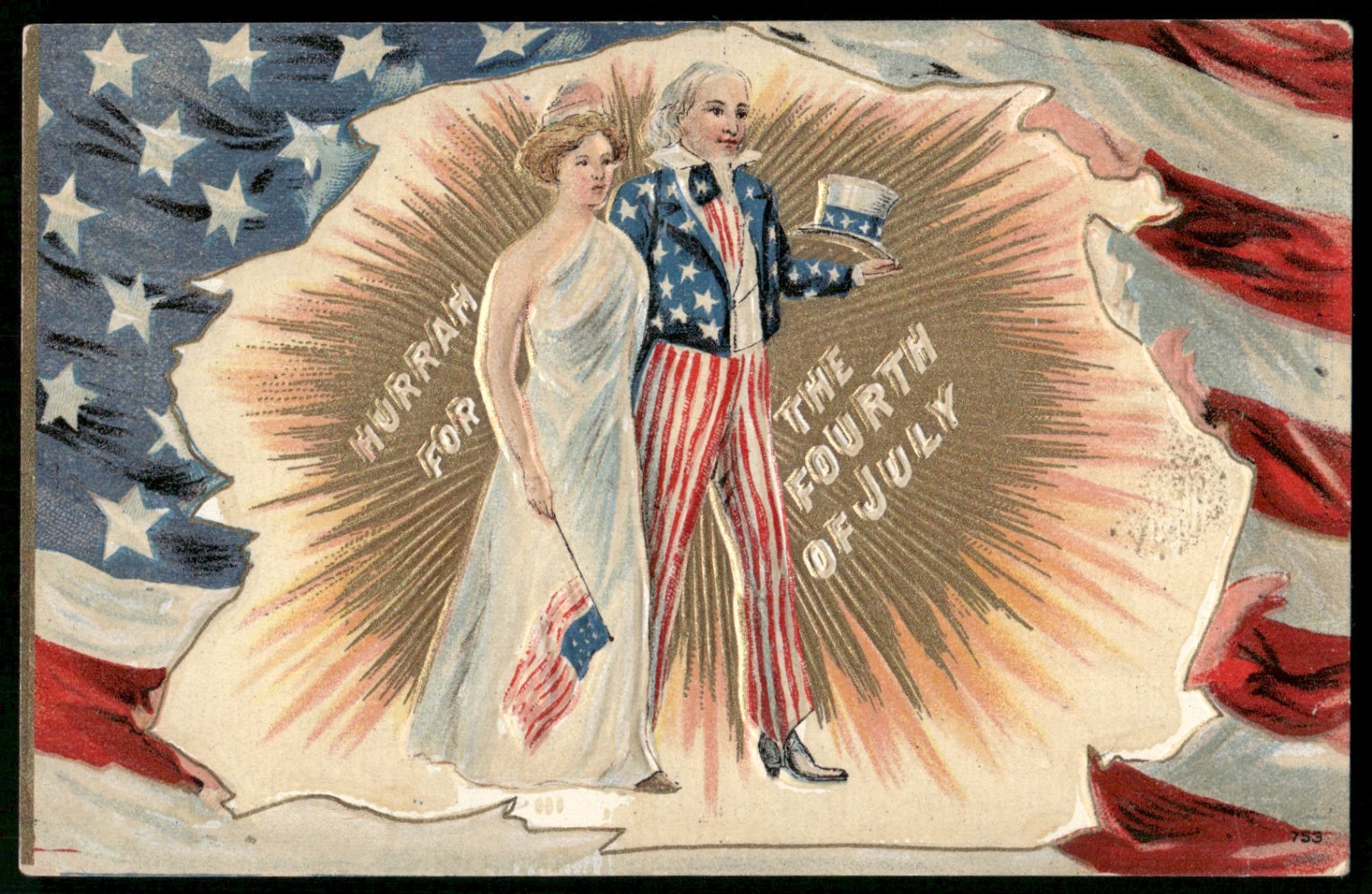 Vintage Postcard Uncle Sam Lady Liberty 4th of July Patriotic 