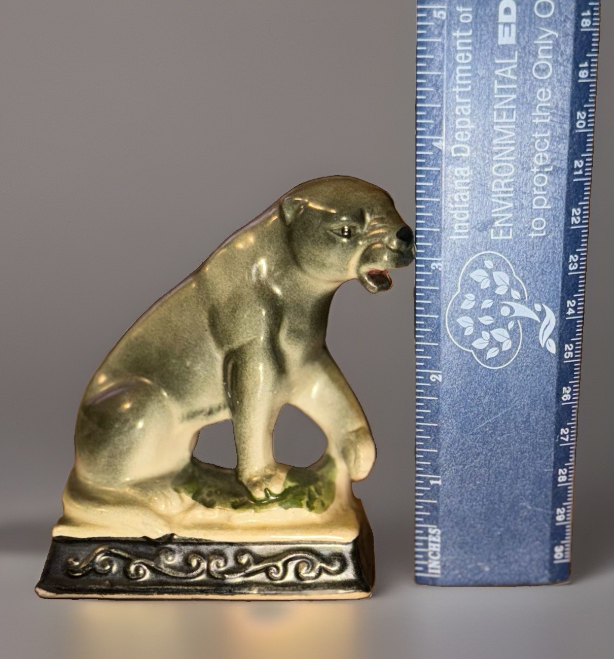 Vintage Made in Japan Ceramic Panther Cougar Figurine 4.5” Big Cat MCM Decor