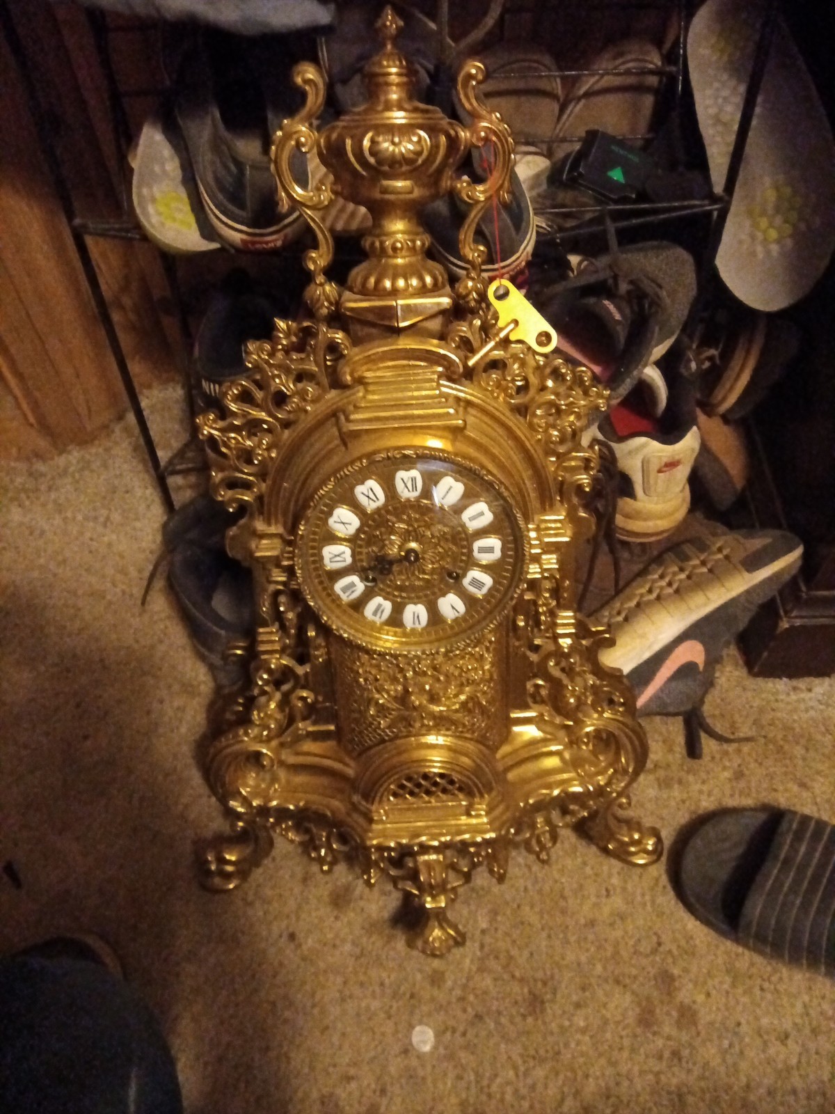 Vintage Imperial Italy Brass Mantel Clock Franz Hermle German FHS Movement KEY