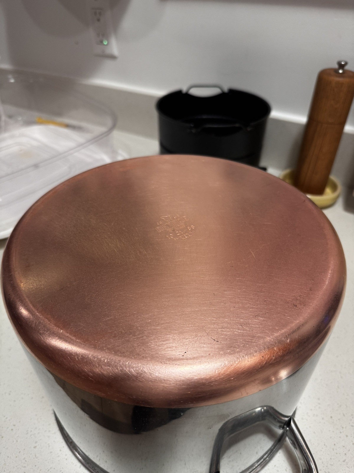 Vtg Revere Ware Stainless SS 10 Qt Stock Pot Commercial Grade Lid Copper Bottom