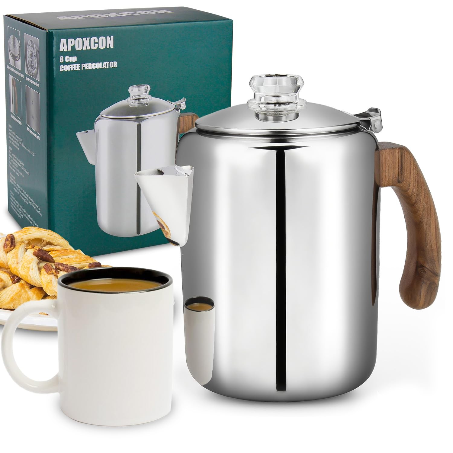 APOXCON GW-6 Stainless Steel Coffee Percolator 8 Cup