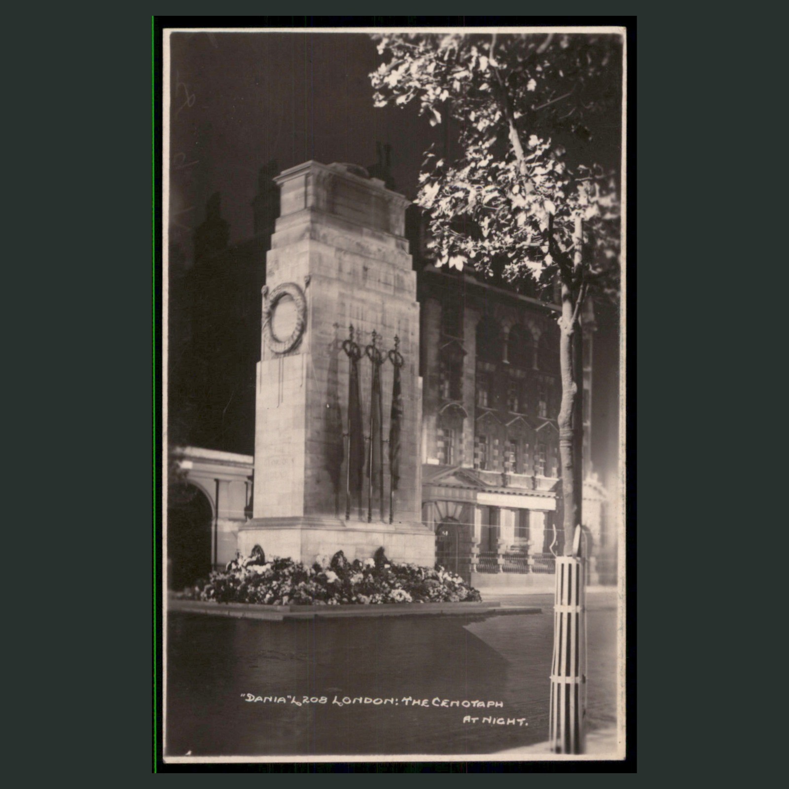 Postcard London The Cenotaph at Night Real Photo Monument RPPC