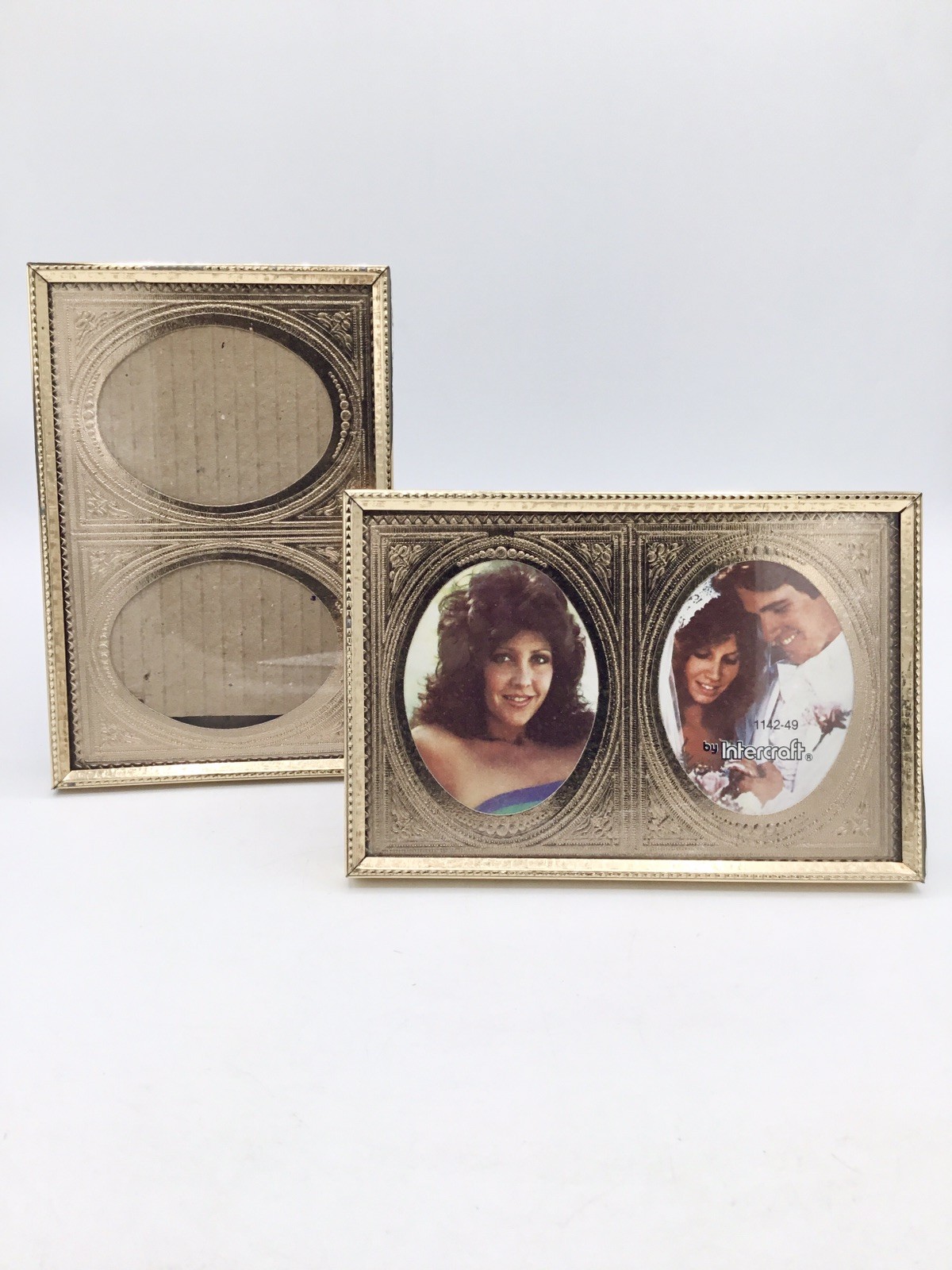 Vintage 1981 Intercraft Gold Foil Double Oval Picture Frames Set - 4 X 6