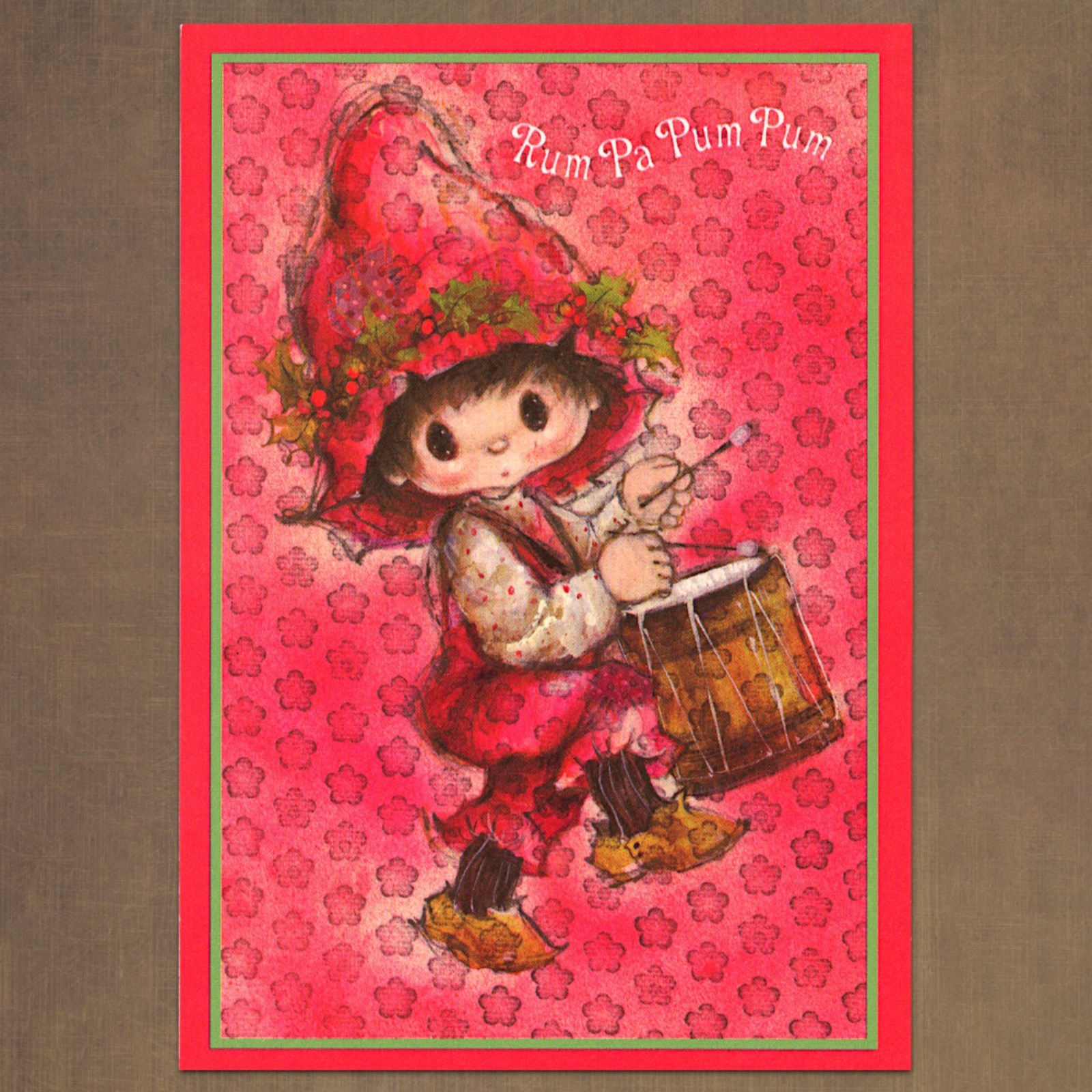 Unused Vintage Ambassador CHRISTMAS Card, Rosy Cheek Big Eyes Little Drummer Boy