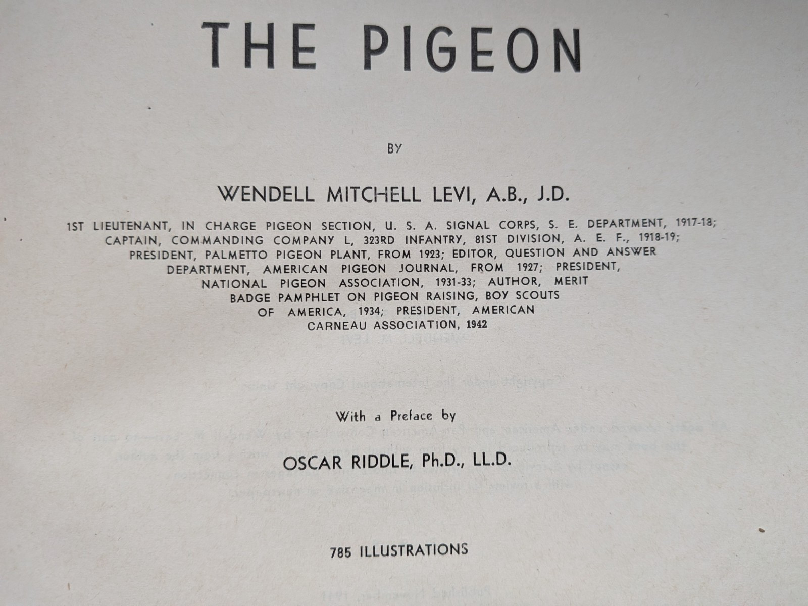 Autographed WWII US Navy Army signal corps The Pigeon Wendell Mitchell Levi