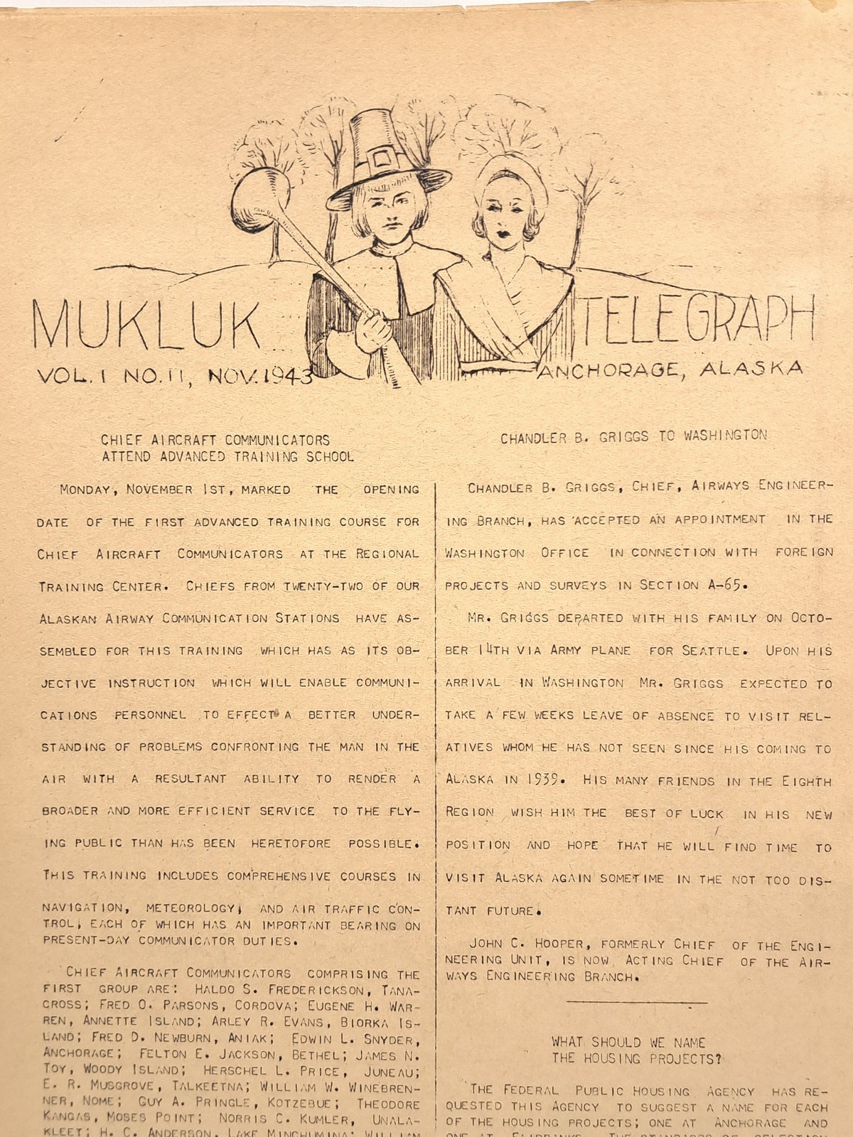 Rare Nov 1944 WWII Mukluk Telegraph Newspaper Anchorage Alaska Civil Aero. Admin