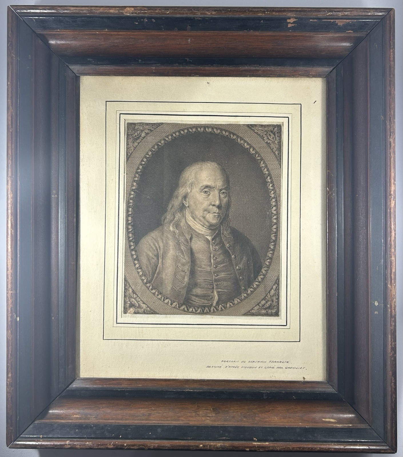 RARE Engraving of Benjamin Franklin Printed by Juste Chevillet in France in 1785