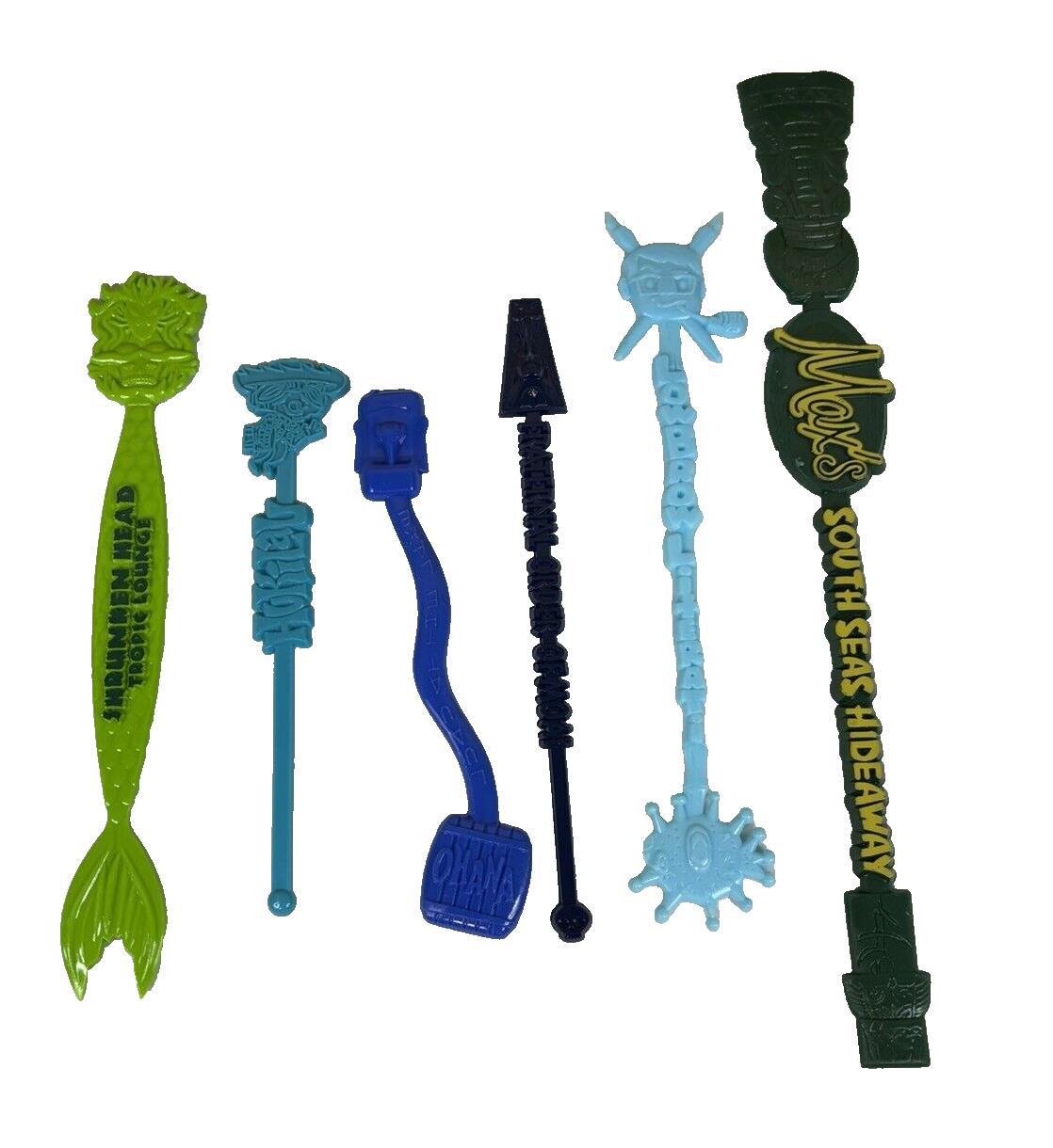 Tiki Swizzle Sticks x6 Max\'s South Seas Hukilau Shunkren Head Ohana FOM Lowbrow