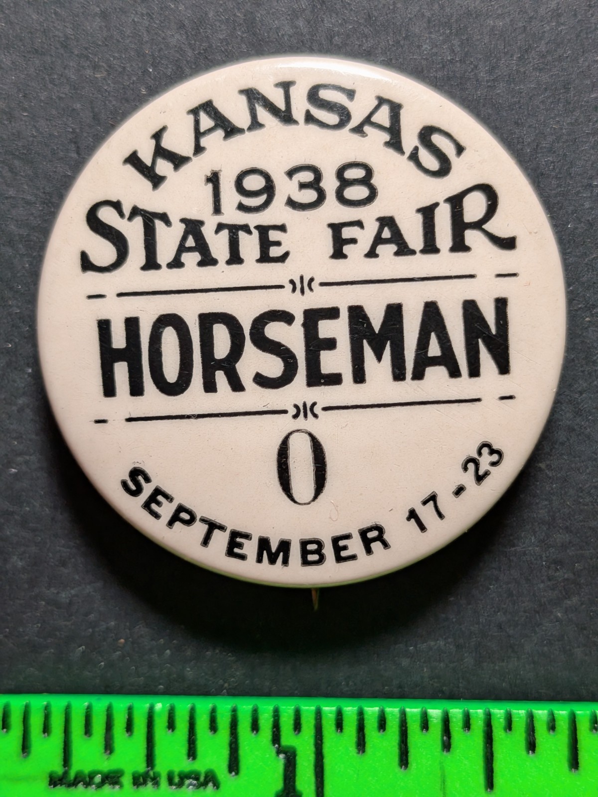Vintage 1938 Kansas State Fair Horseman Pinback Pin