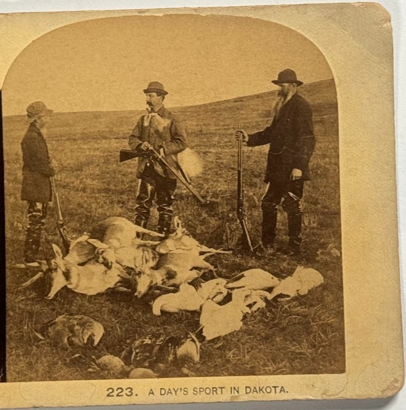 A Day’s Sport in Dakota – Hunters with Game on Prairie Plains Stereoview Card