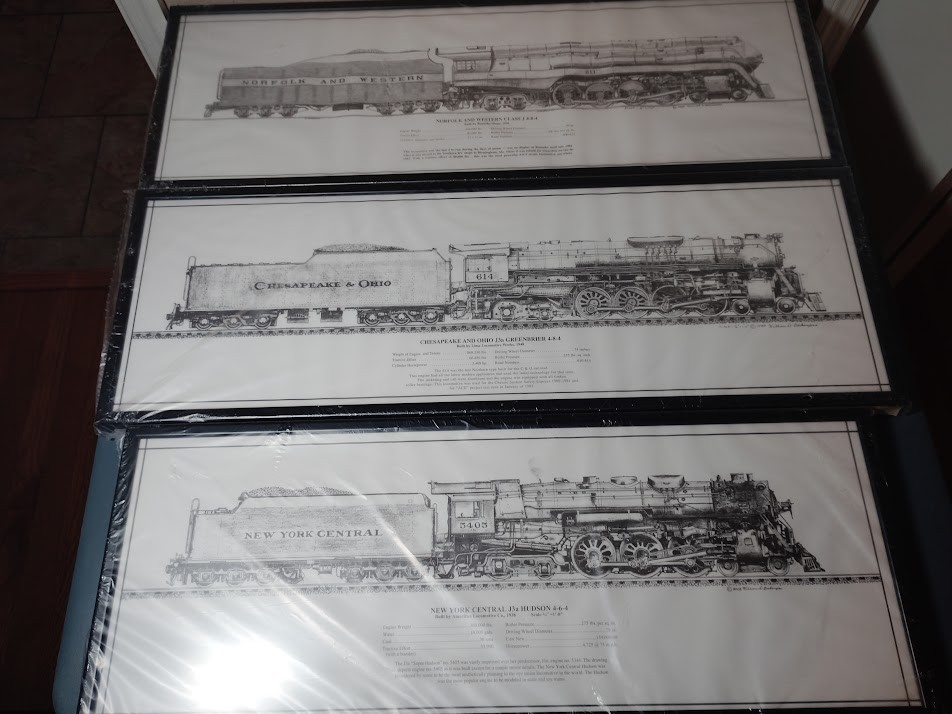 New Vintage FRAMED DRAWING - N&W 611, C&O 614, NYC 5405 Berkompas (YOUR CHOICE)