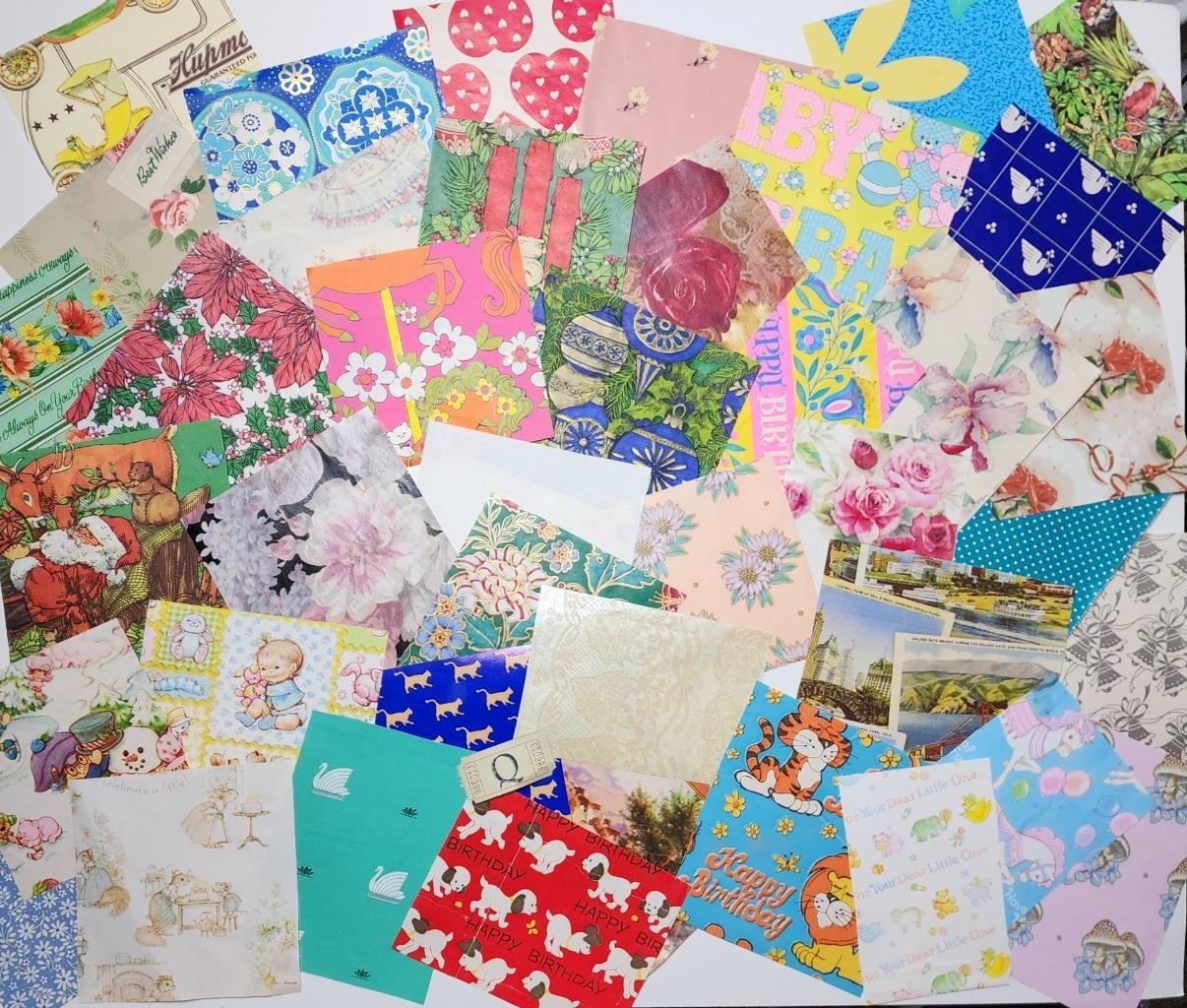 40 vintage gift wrap clippings 1950s-80s florals prints birthday sample pack Q1
