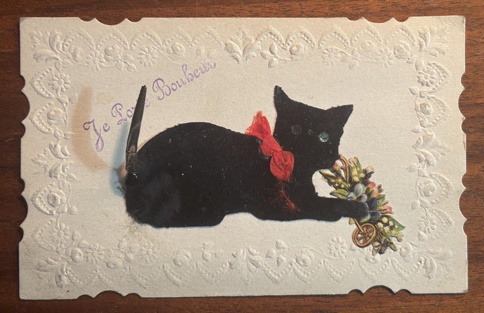Antique Black Winking Cat Postcard 1935 Rare Halloween Hand Made 13-A